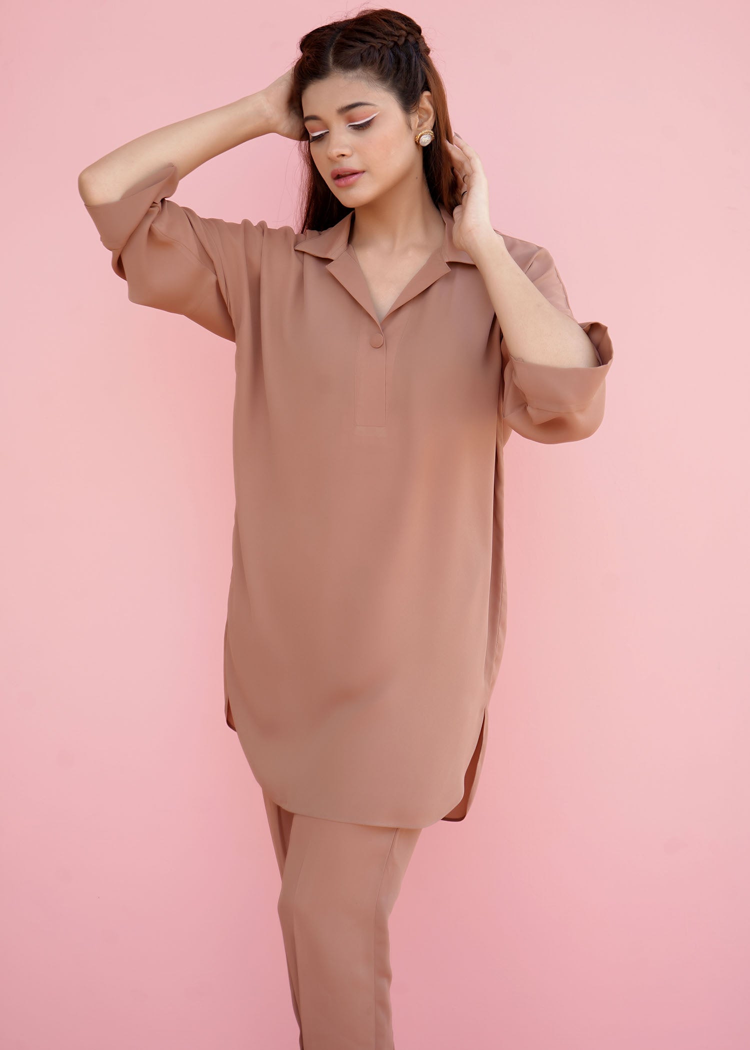 georgette Kurta Set in Chocolate brown