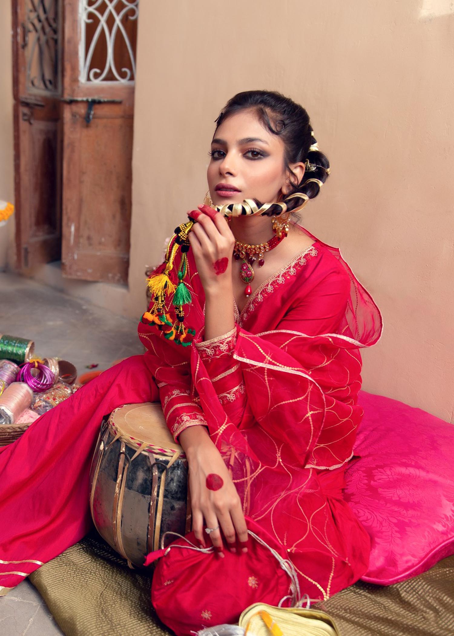 cotton silk Gharara in Hot pink