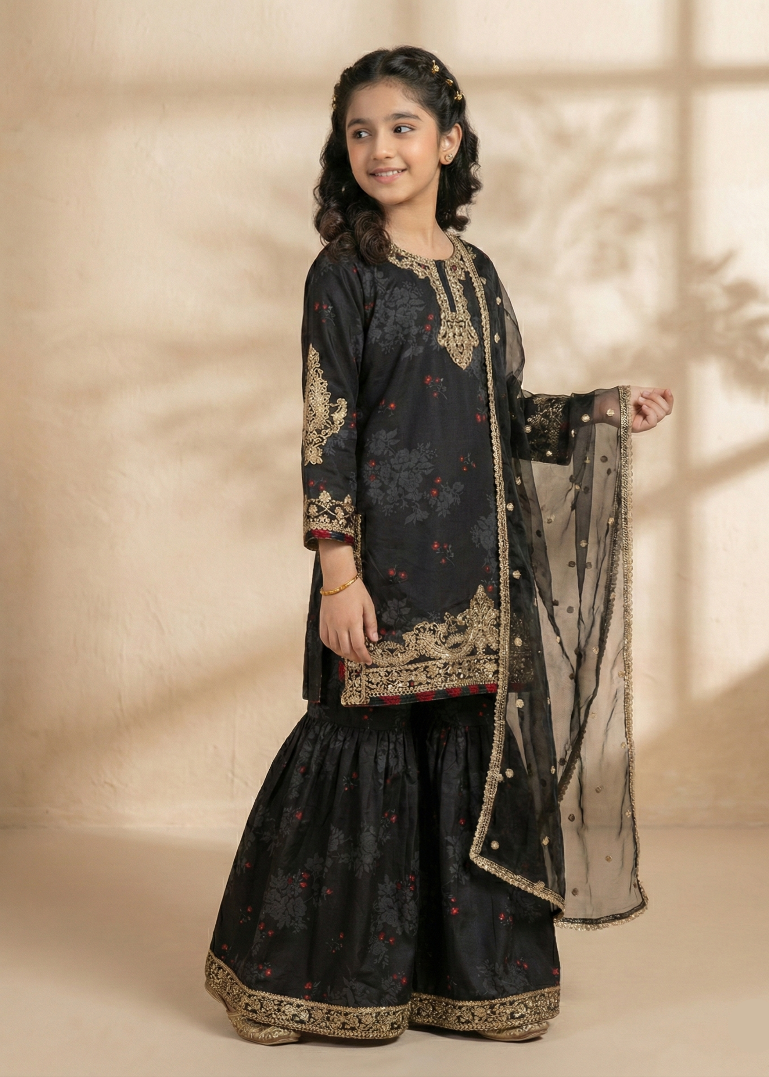 lawn Gharara in Black