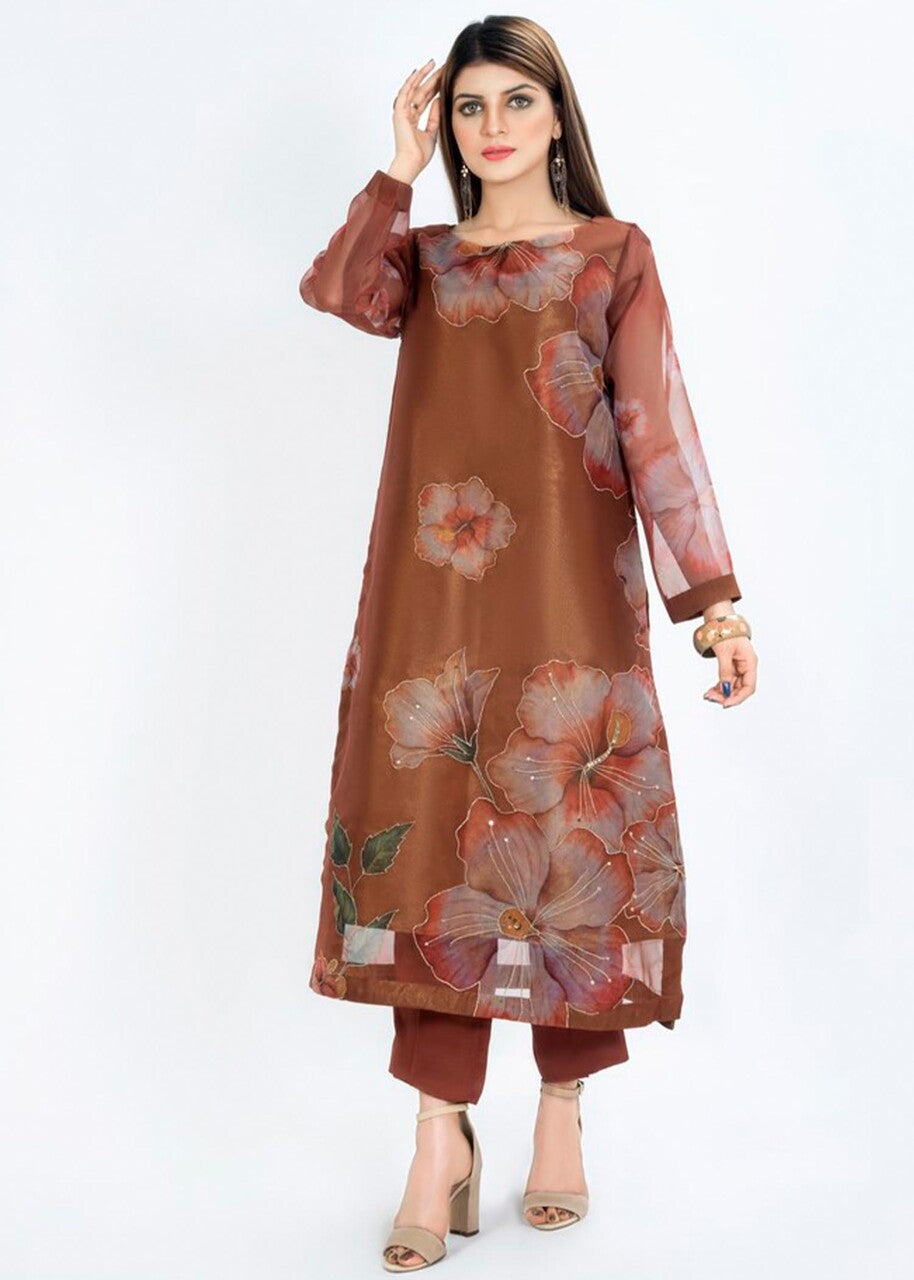 organza Kurti in Bronze orange