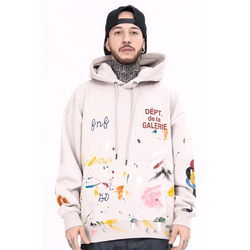 Graffiti Splash Ink Hip Hop High Street Distressed Retro Hoodie for Men and Women