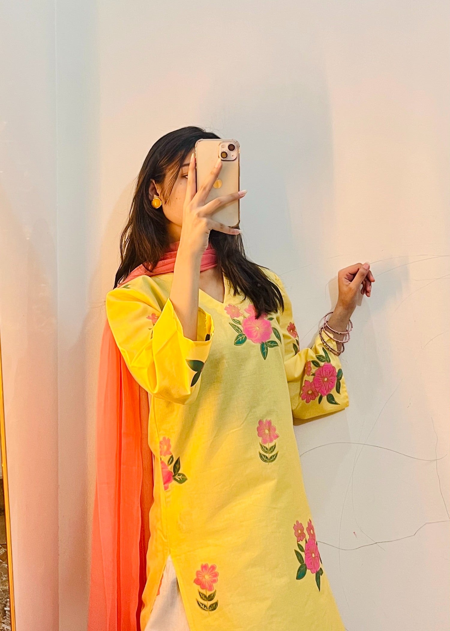 cotton Kurta Set in Lemon, white