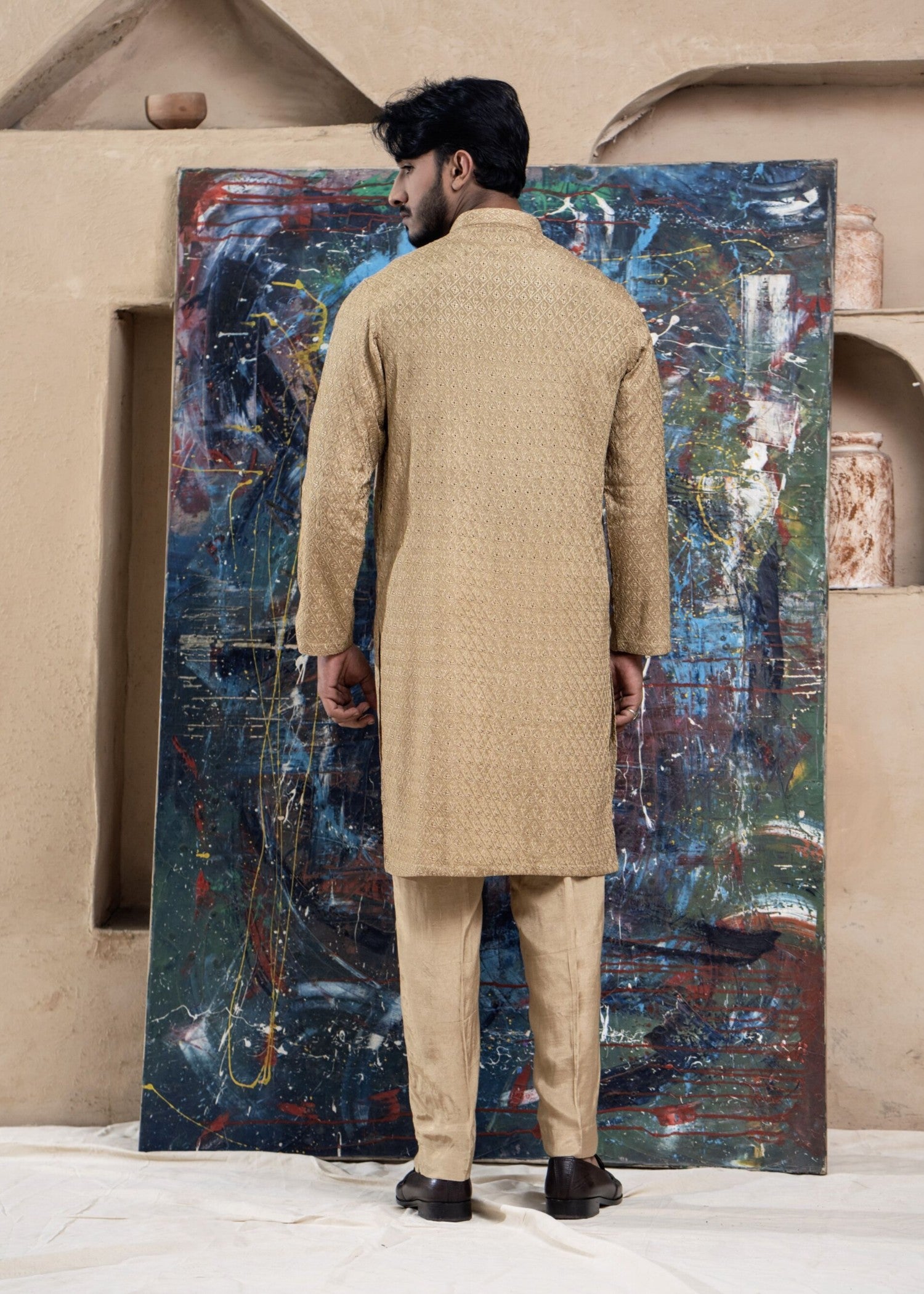 raw silk Kurta Set in Goldenrod