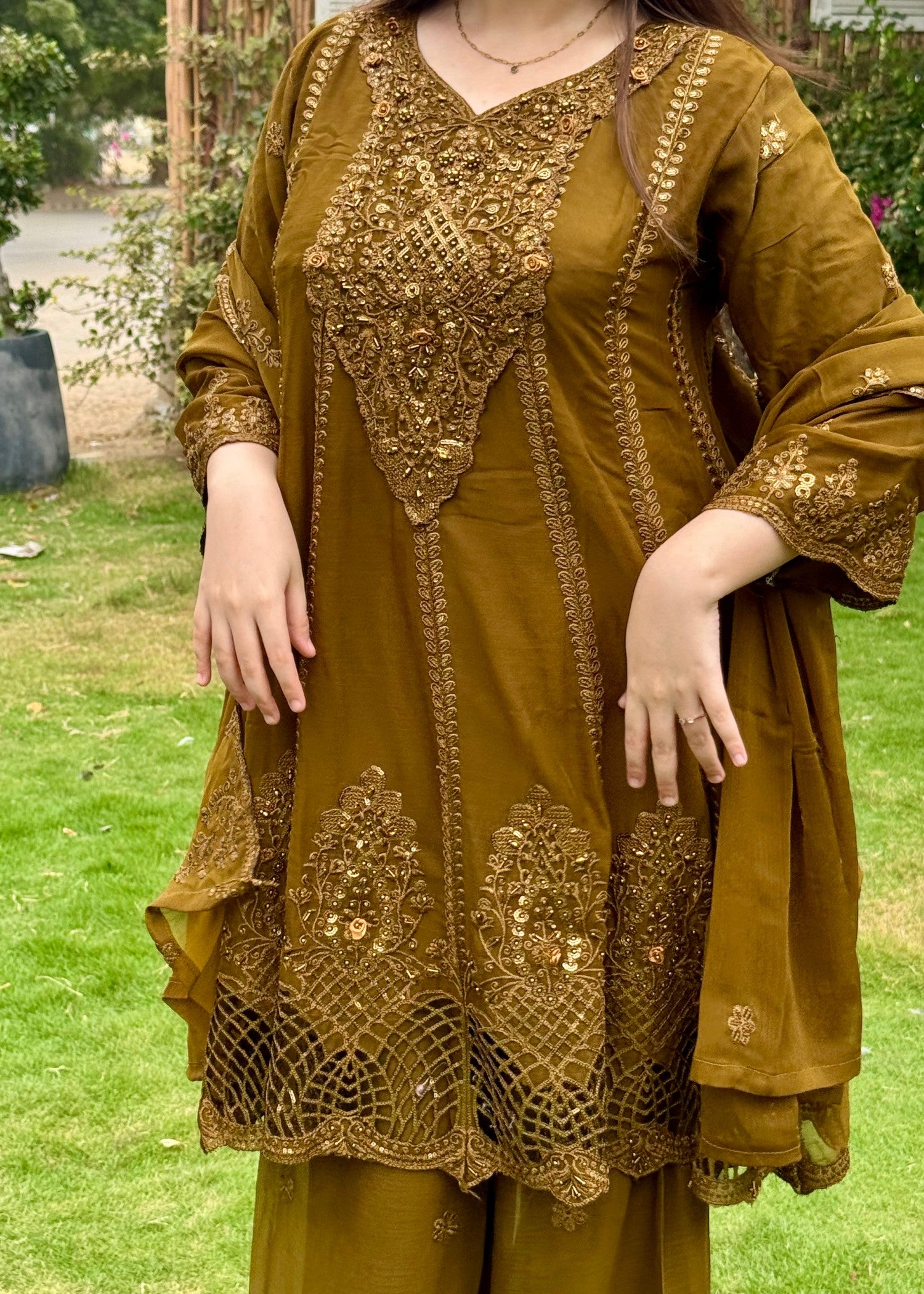 chiffon Short Frock in Coffee brown