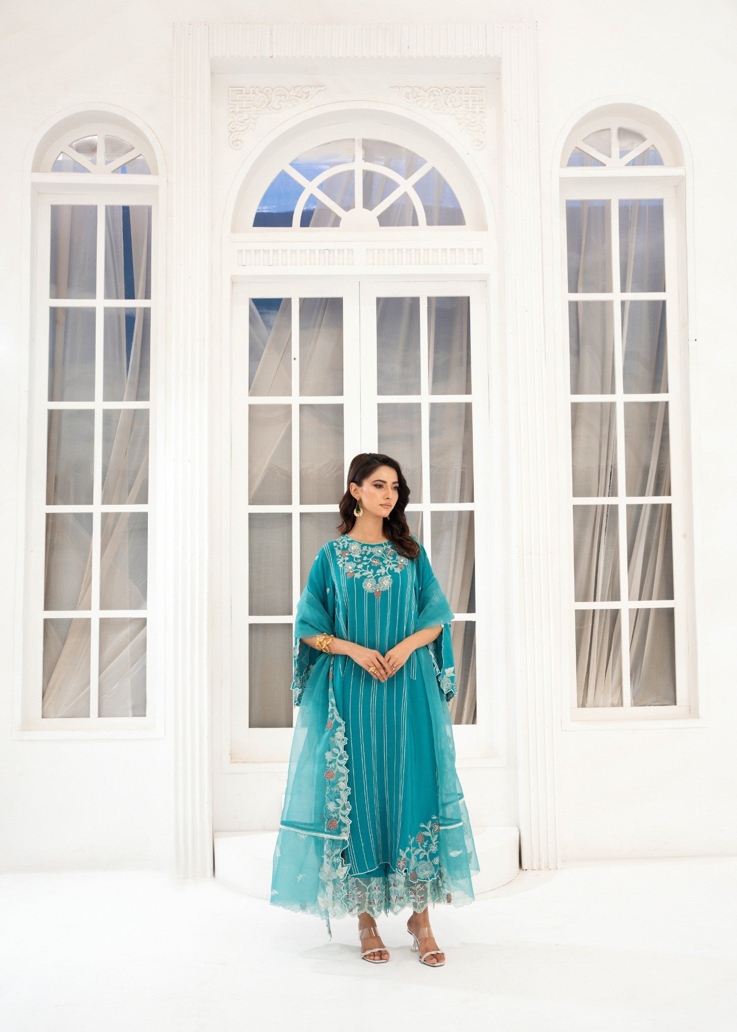 crepe Kurta Set in Sea green