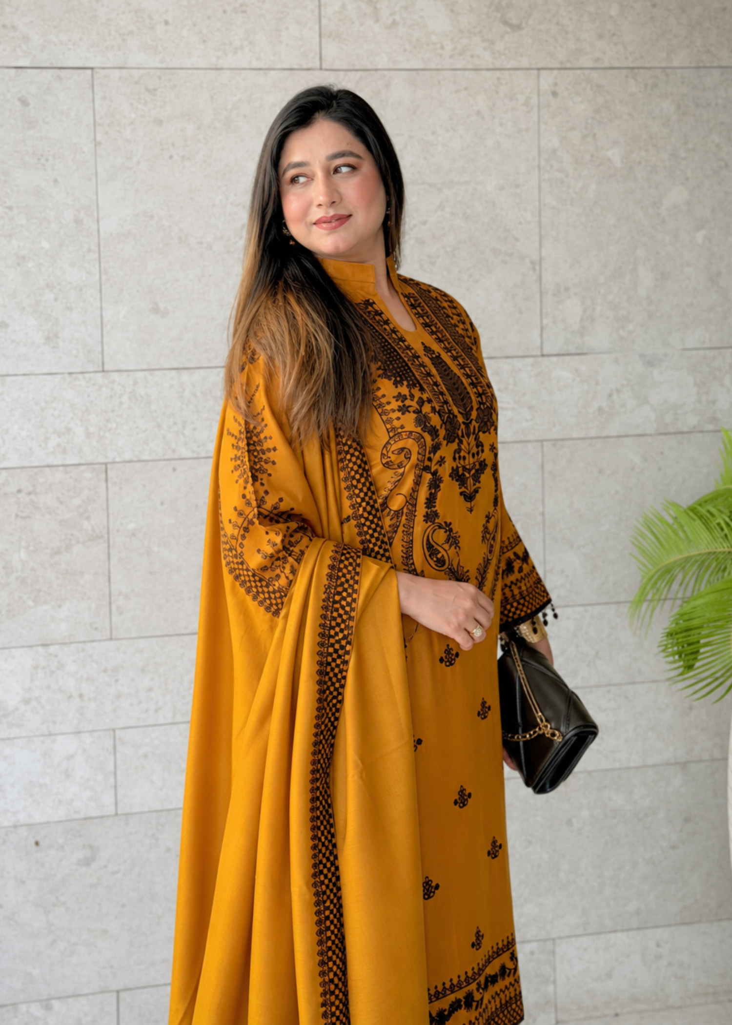 linen chambray Kurta Set in Mari gold
