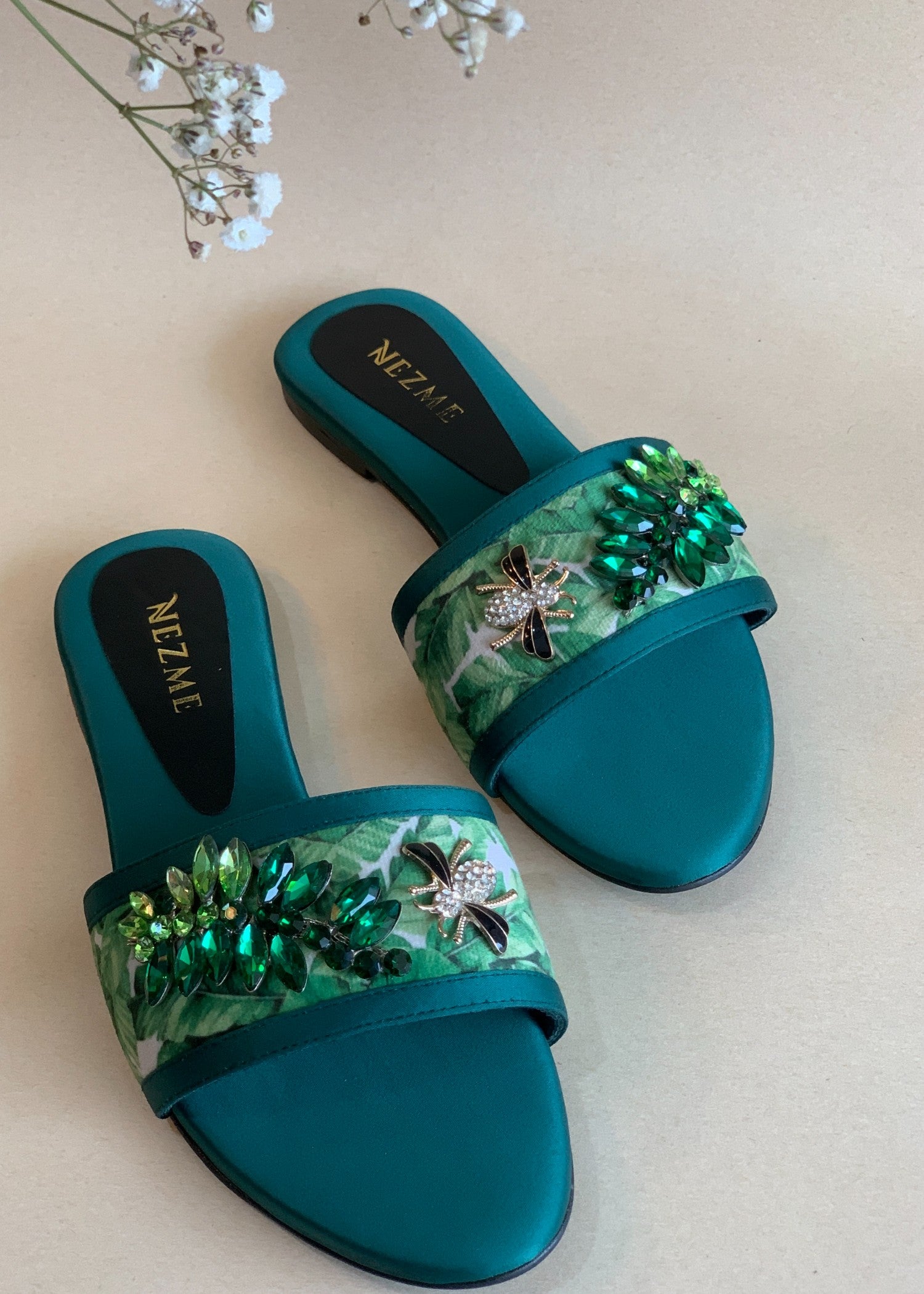 Flats in Emerald green by - High Quality Women Flats TJF1046