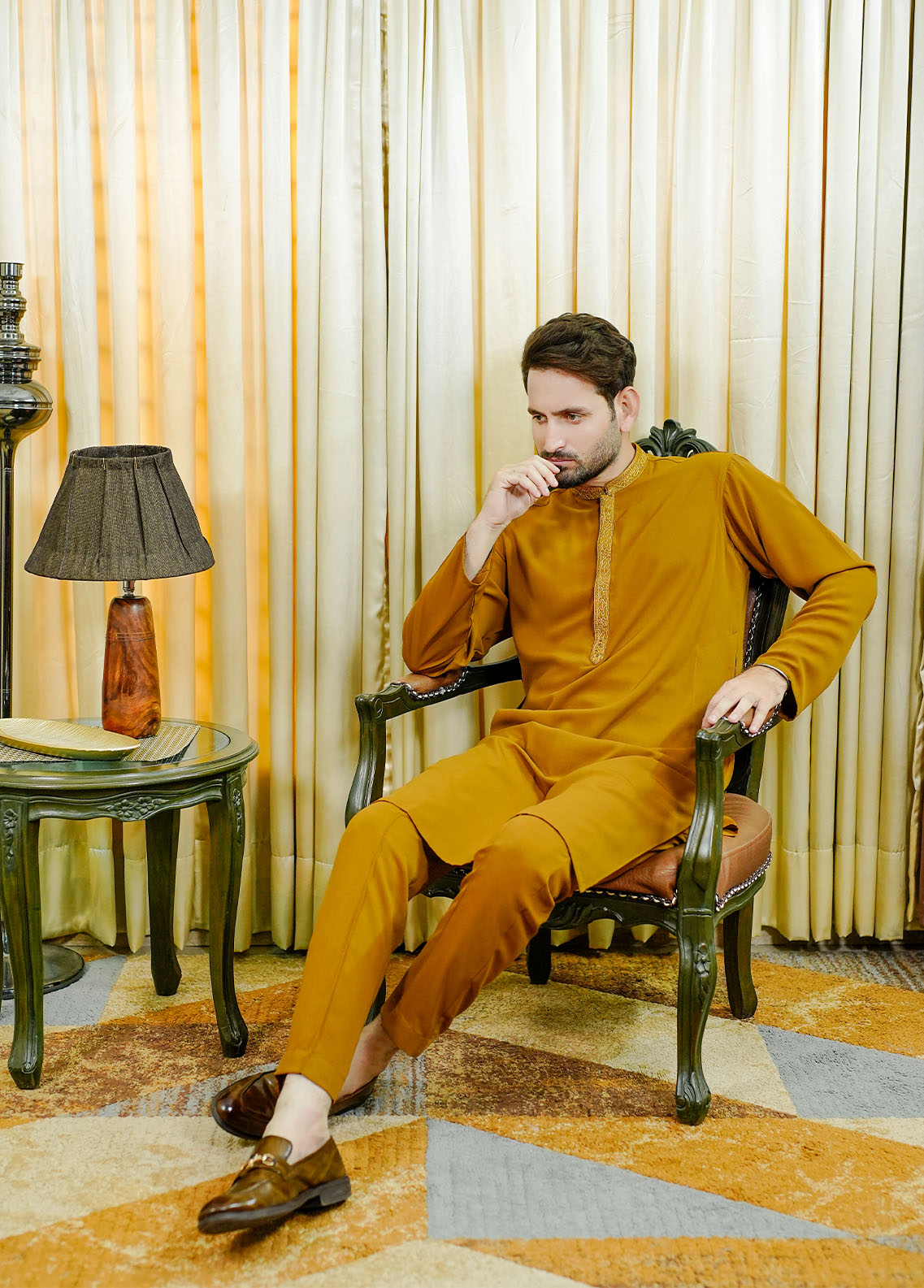 silk georgette Kurta Set in Mustard