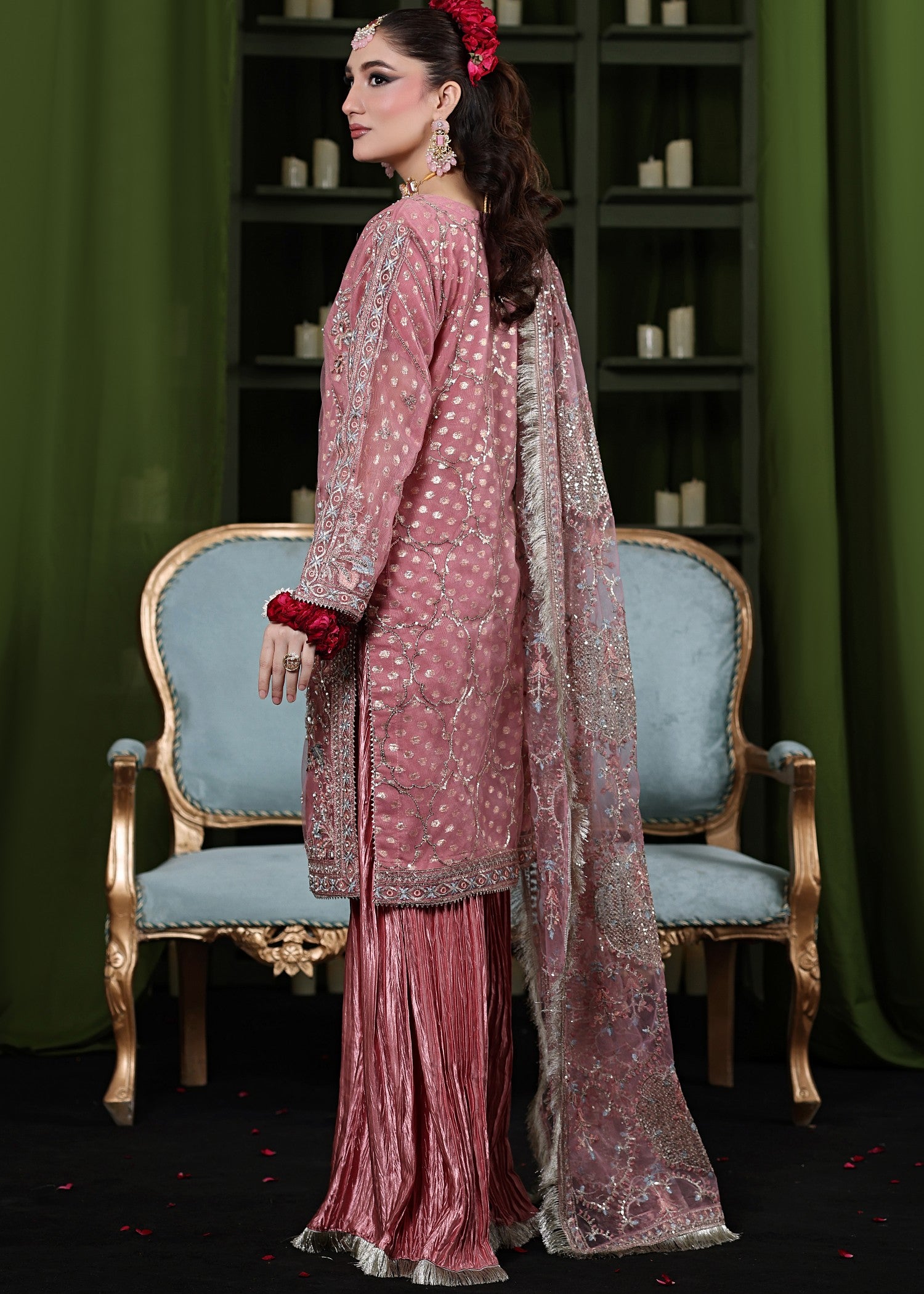 net Sharara in Rose pink