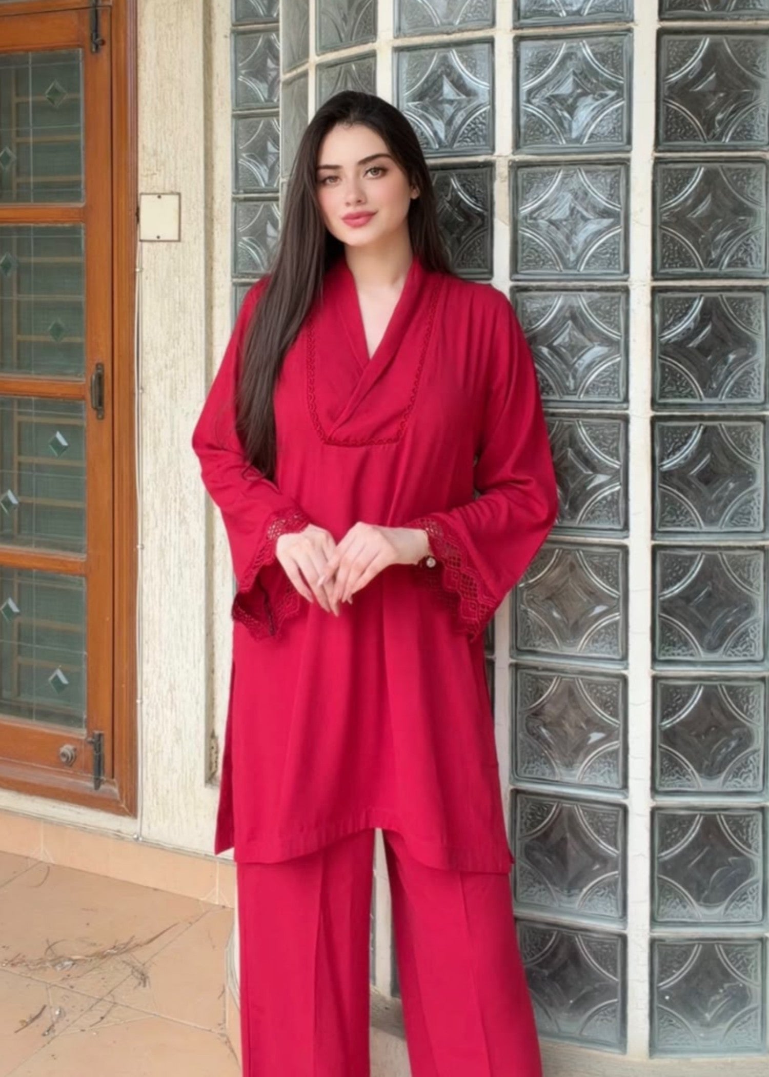 georgette Kurta Set in Red