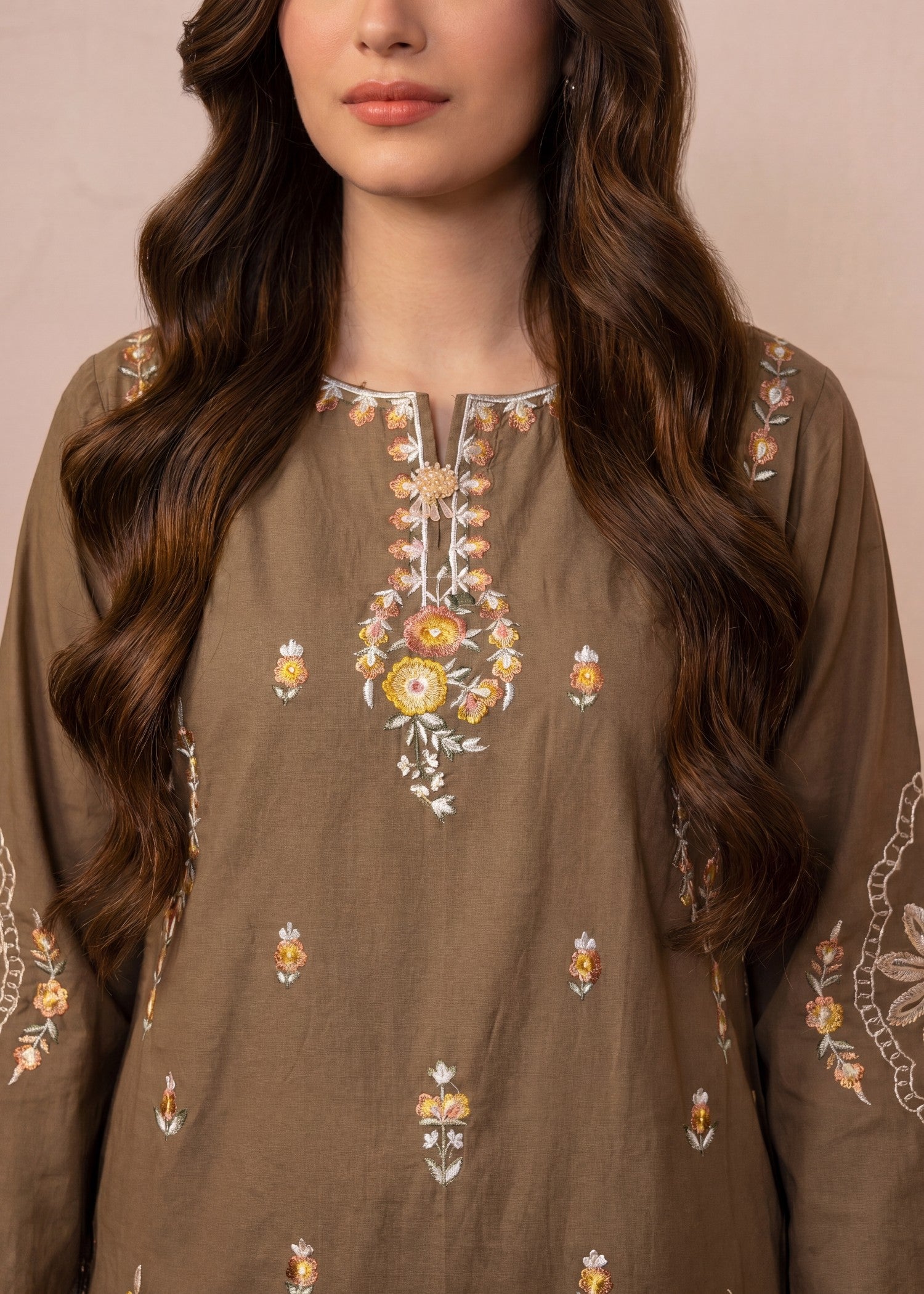lawn Kurta Set in Camel brown