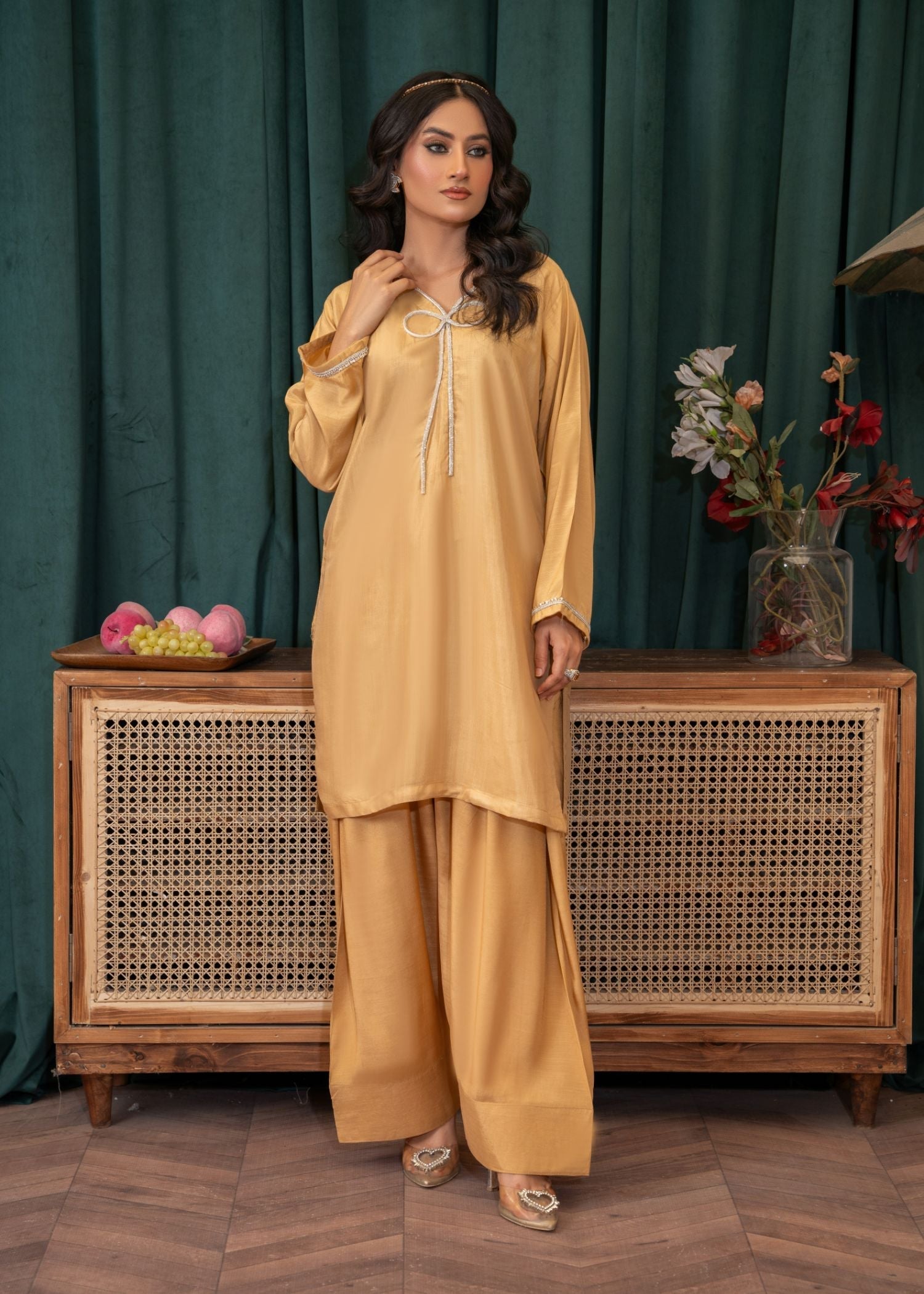 viscose thai silk Kurta Set in Marigold