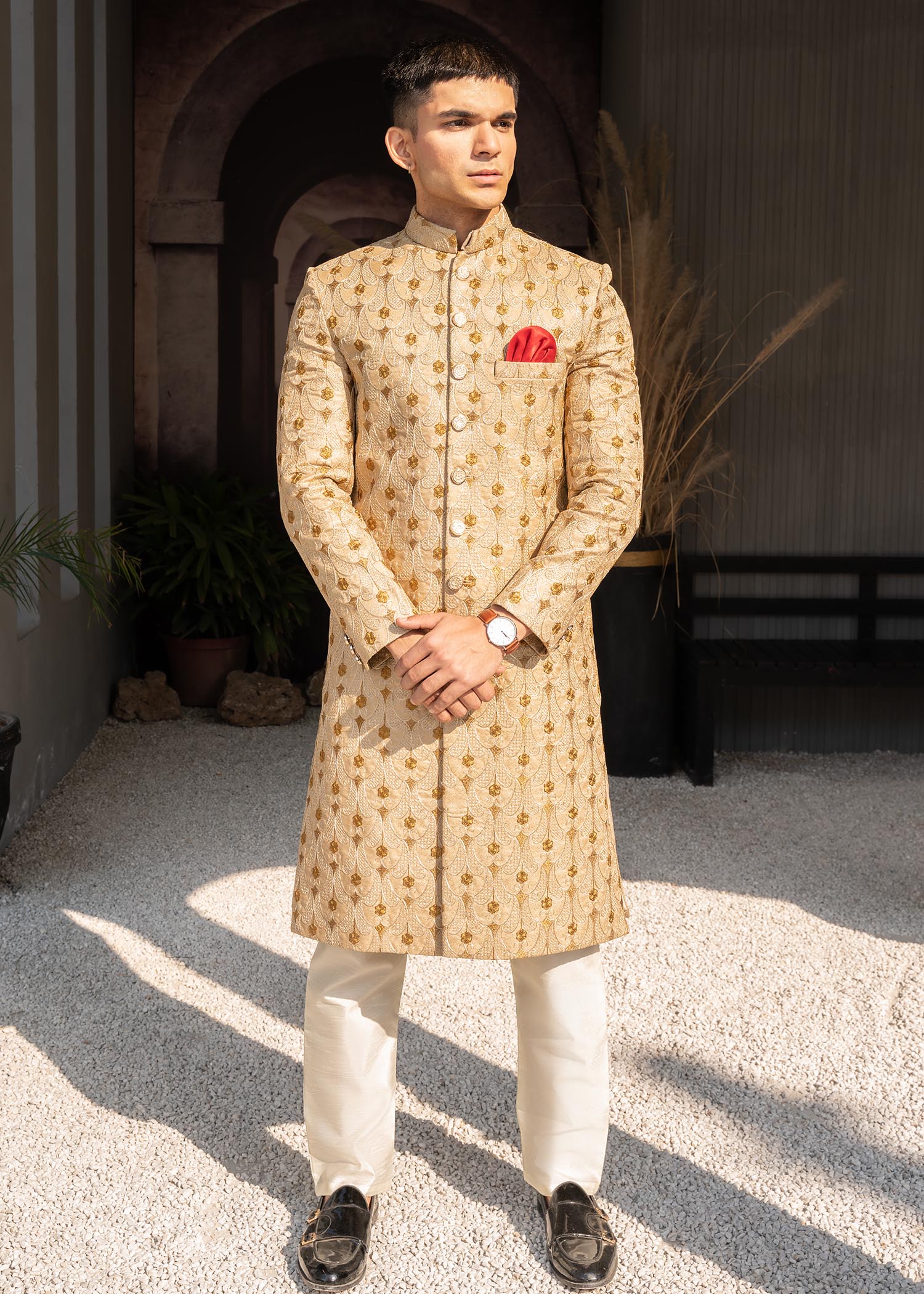 silk Sherwani in Beige