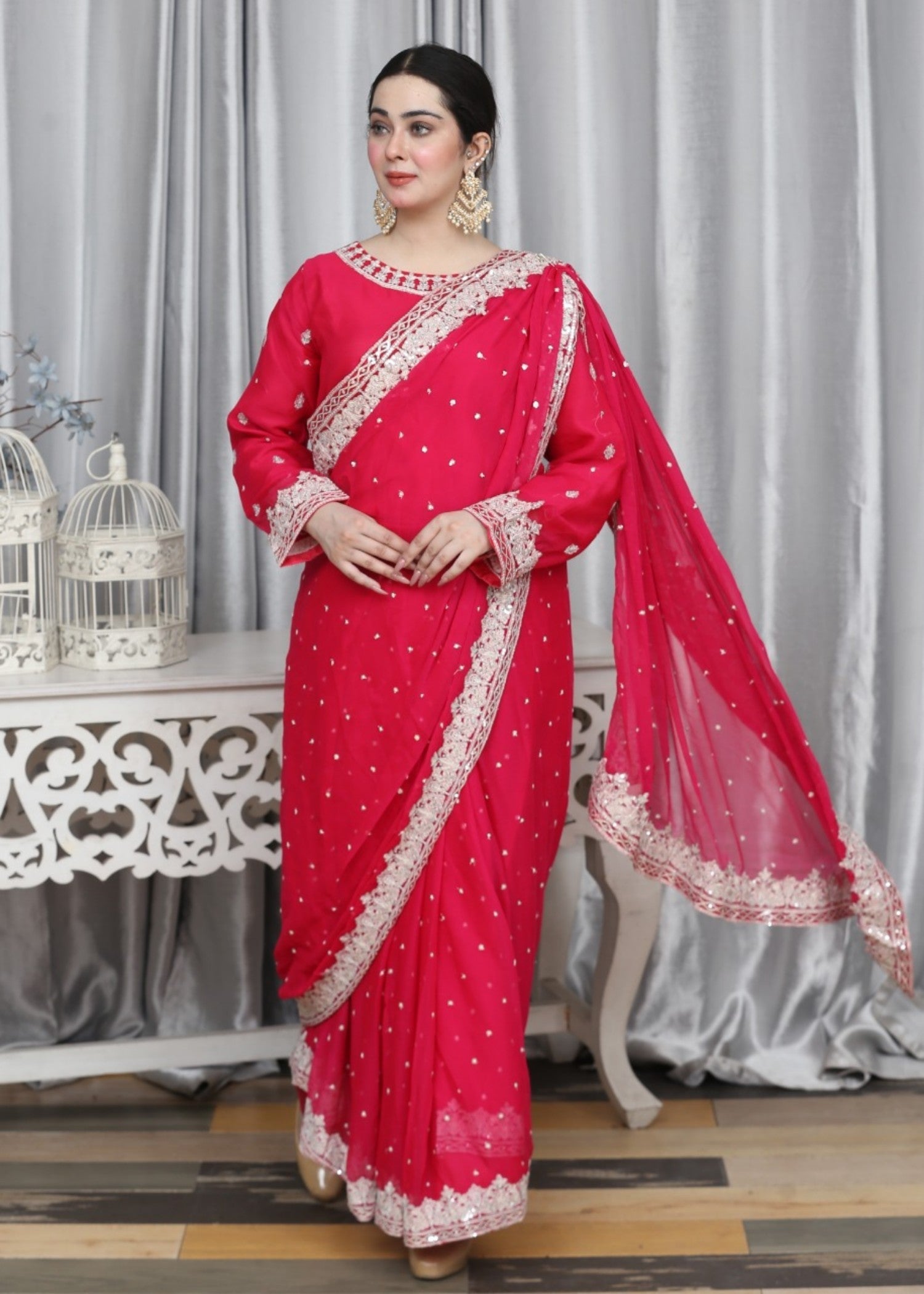 silk Saree in Lollipop pink