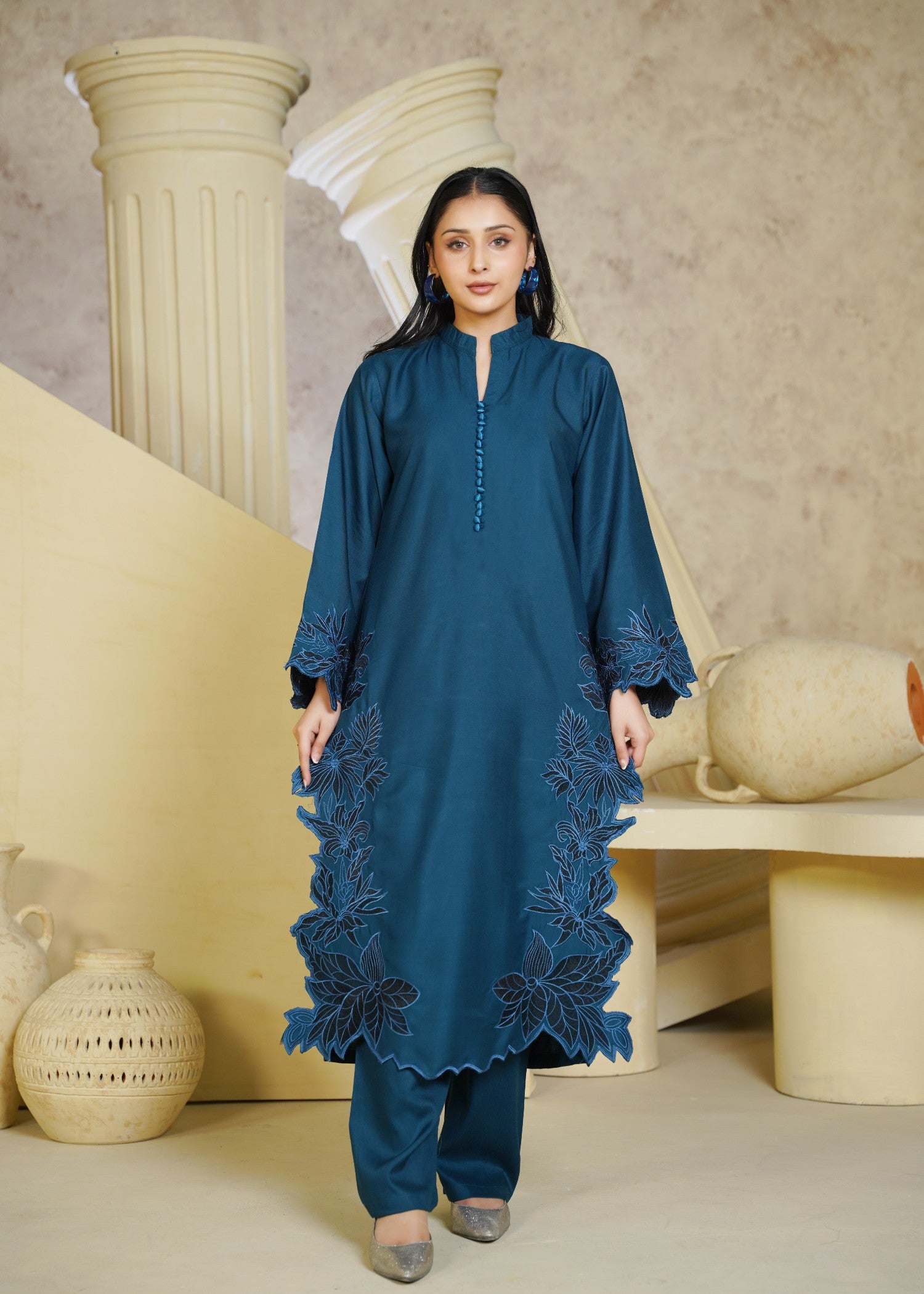 linen chambray Kurta Set in Teal