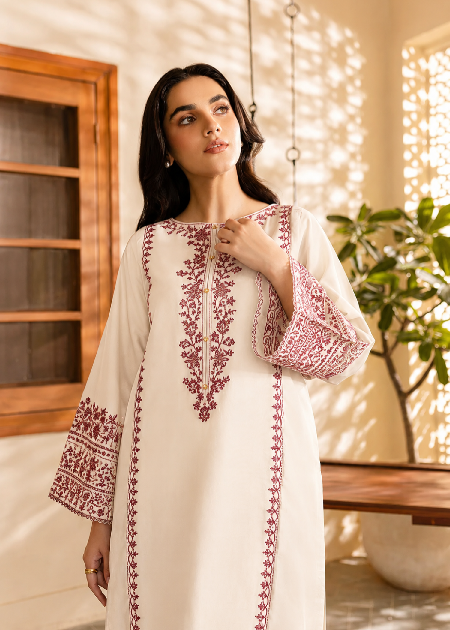 linen Kurta Set in Ivory