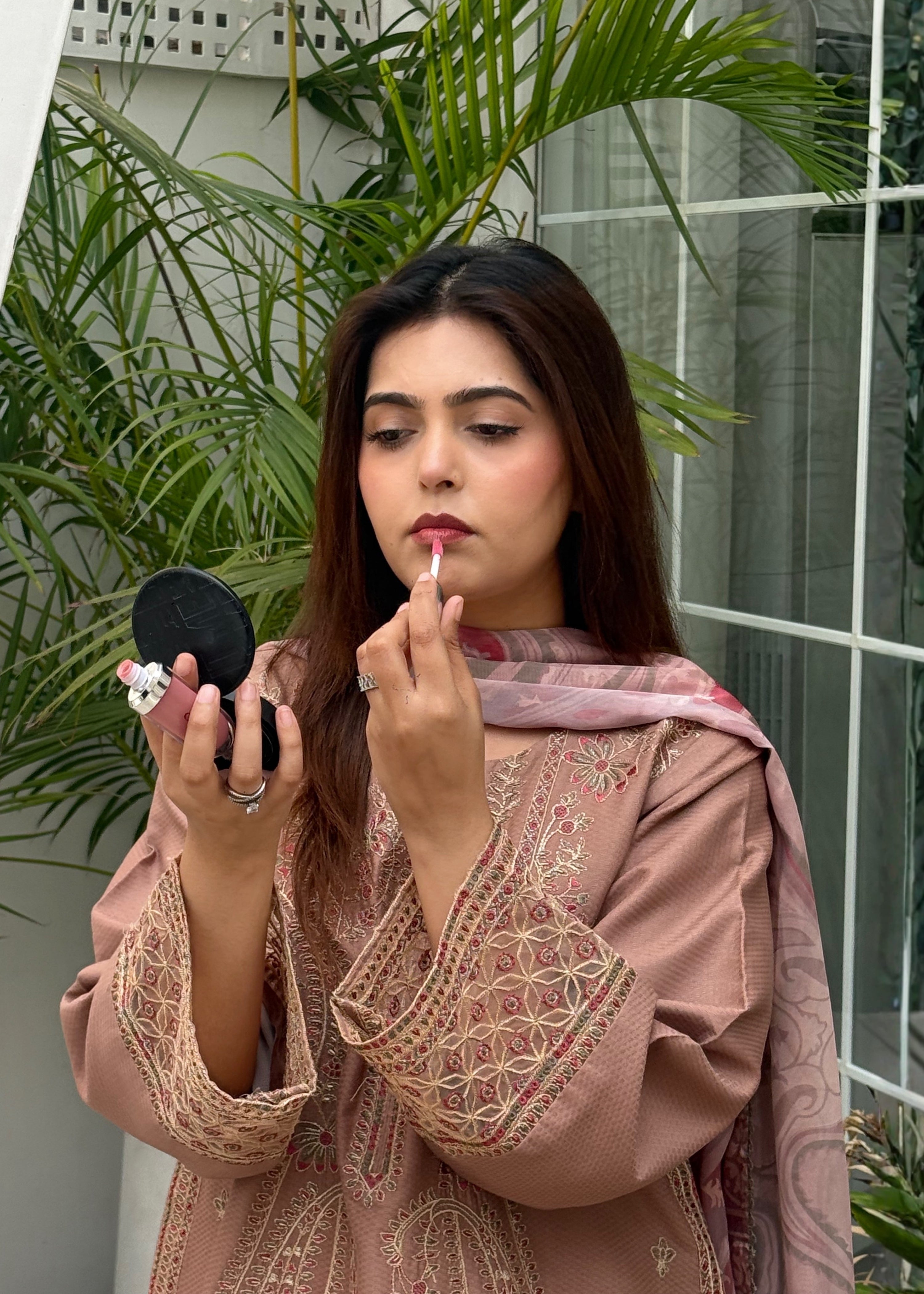 dobby Kurta Set in Camel brown