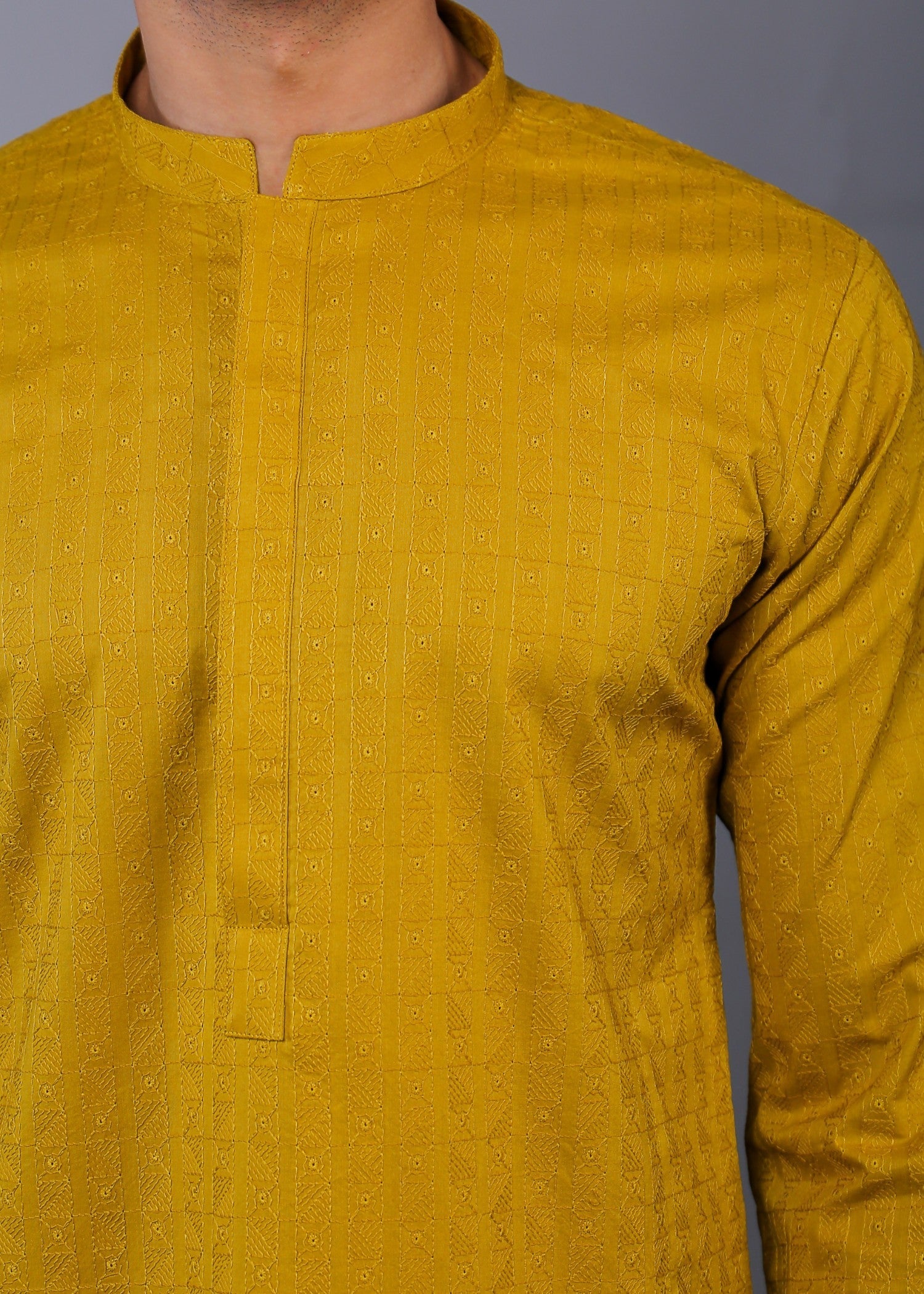 schiffli Kurta in Lemon