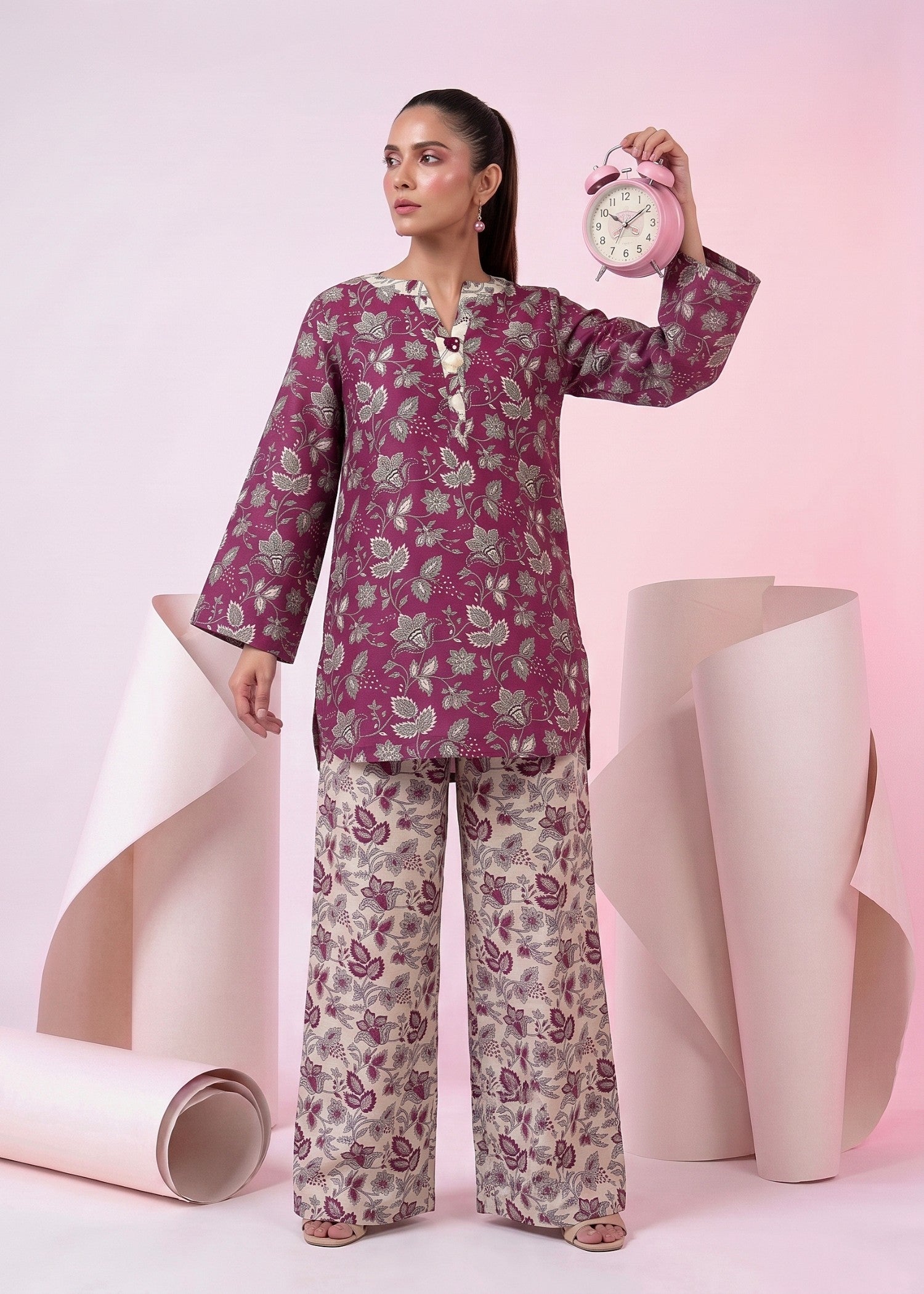 raw silk Kurta Set in Blush red