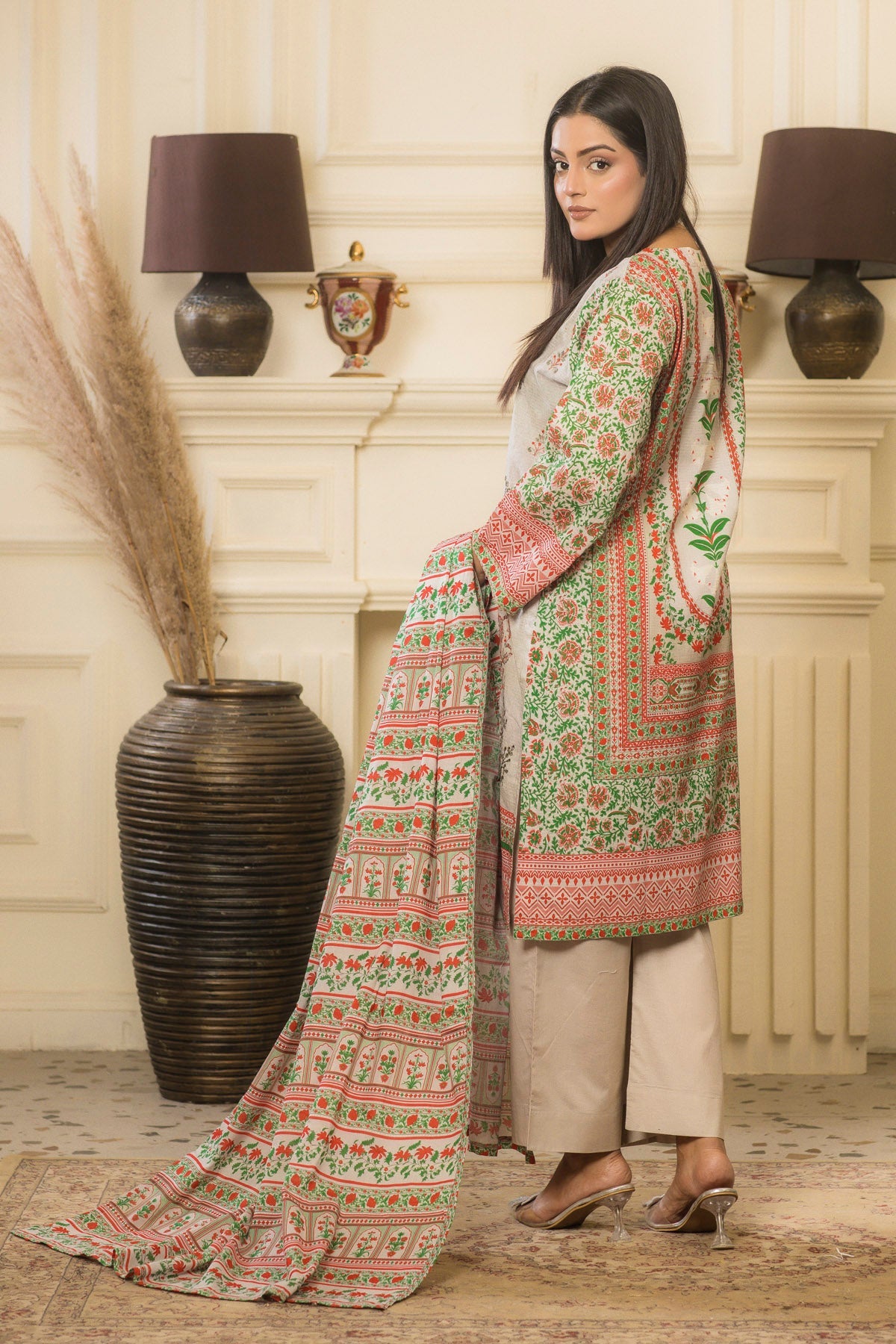 lawn voile Kurta Set in Ivory