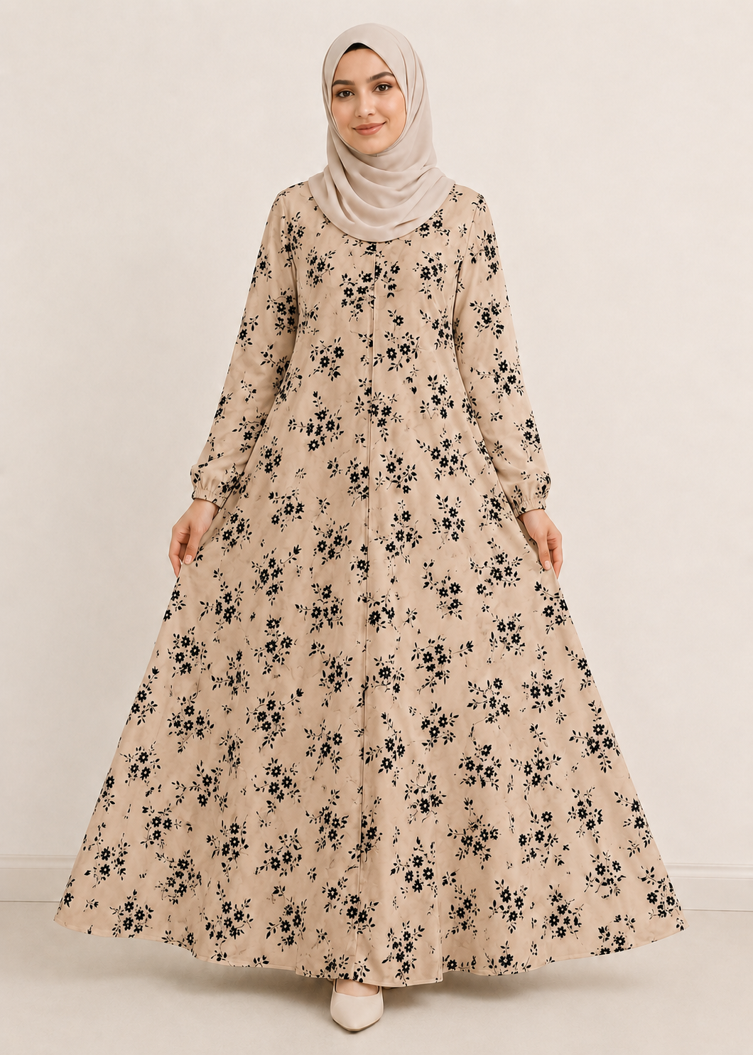 crepe georgette Abaya in Beige