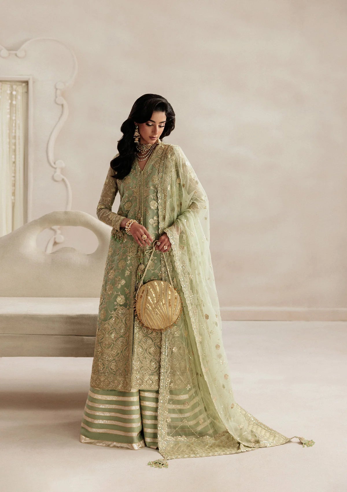 organza Unstitched in Pistachio green