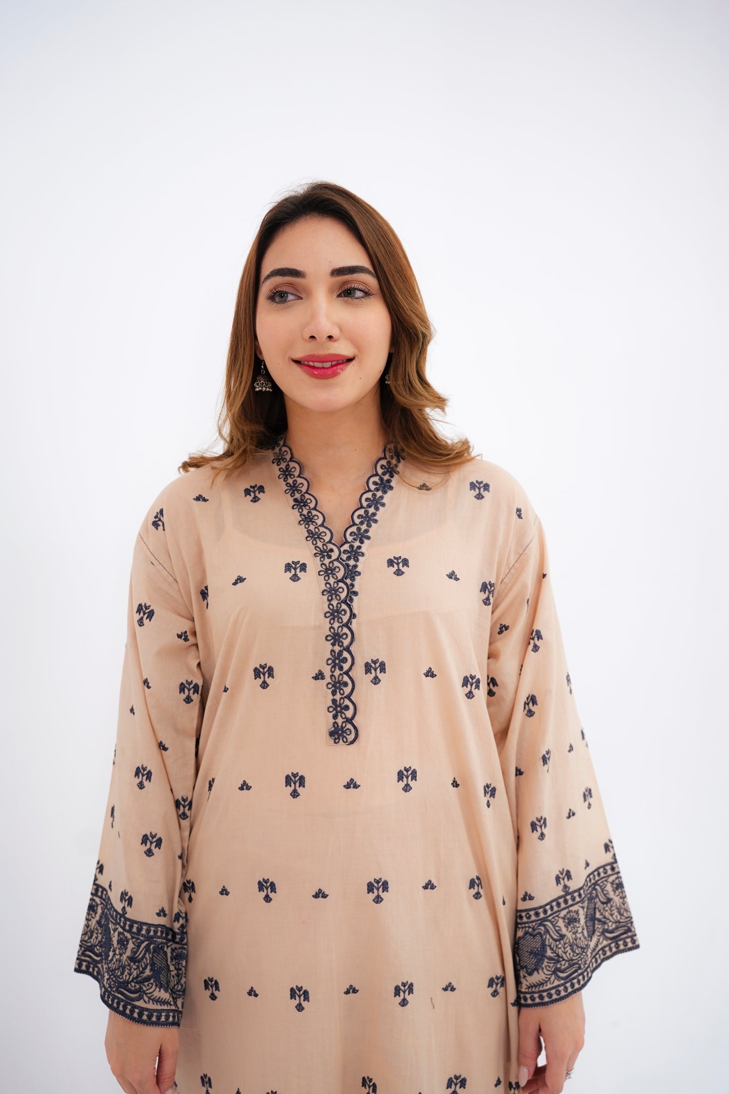 cambric Kurta Set in Beige