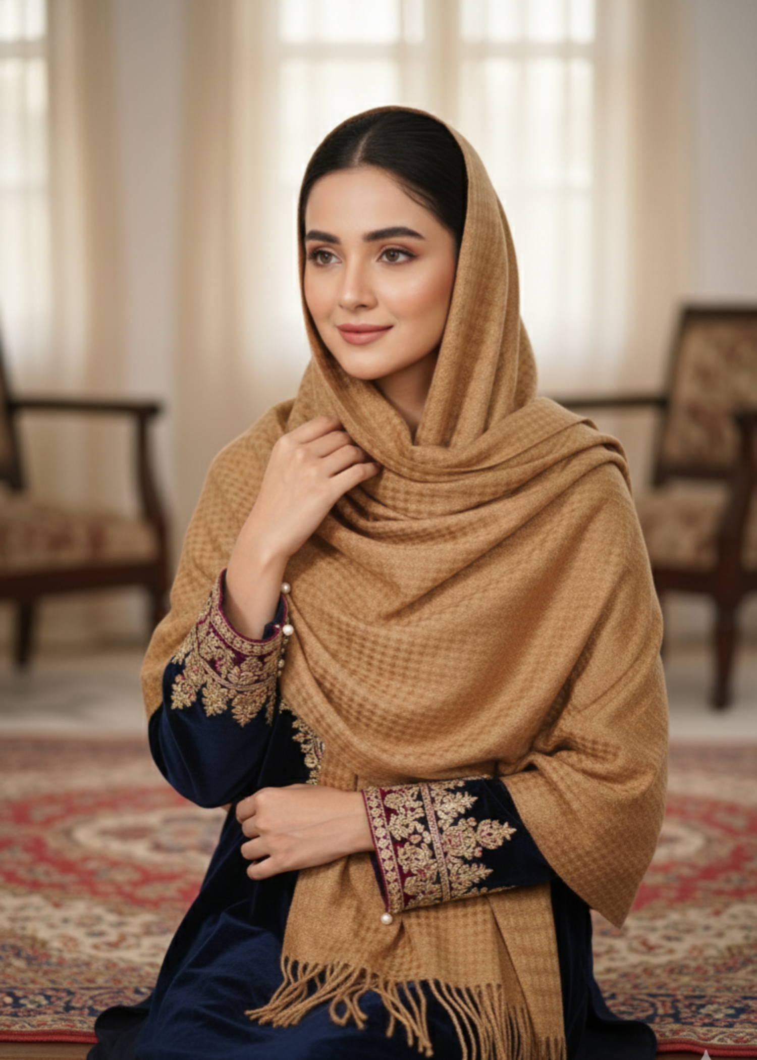 wool Hijab in Brown