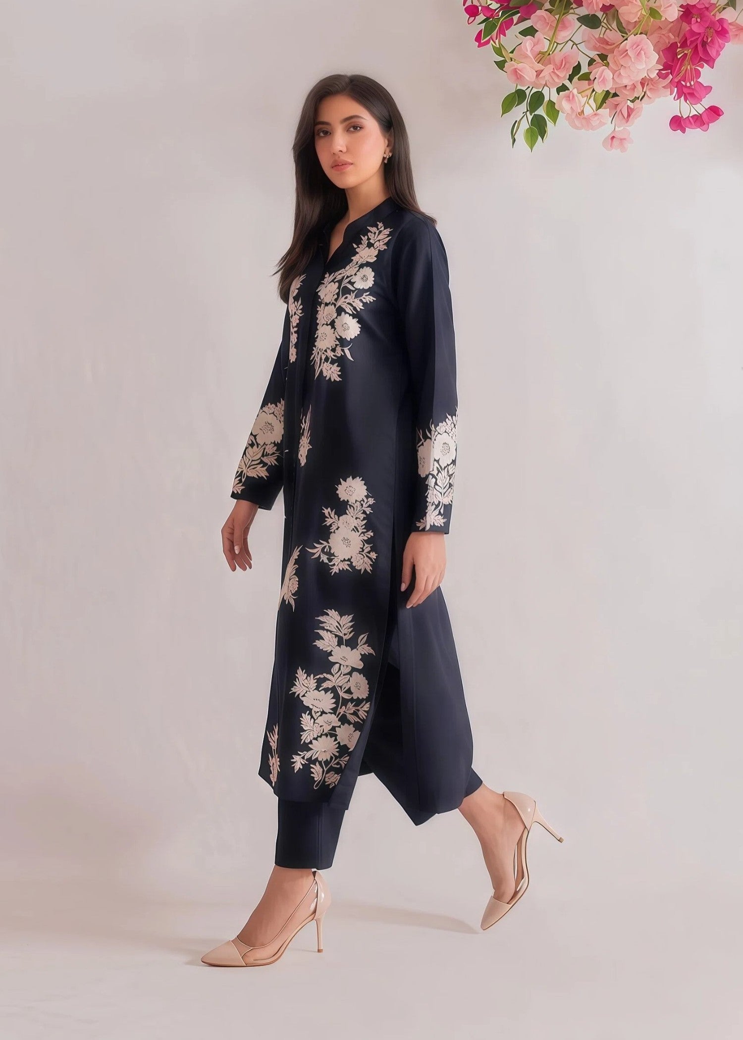 lawn cotton Kurta Set in Midnight