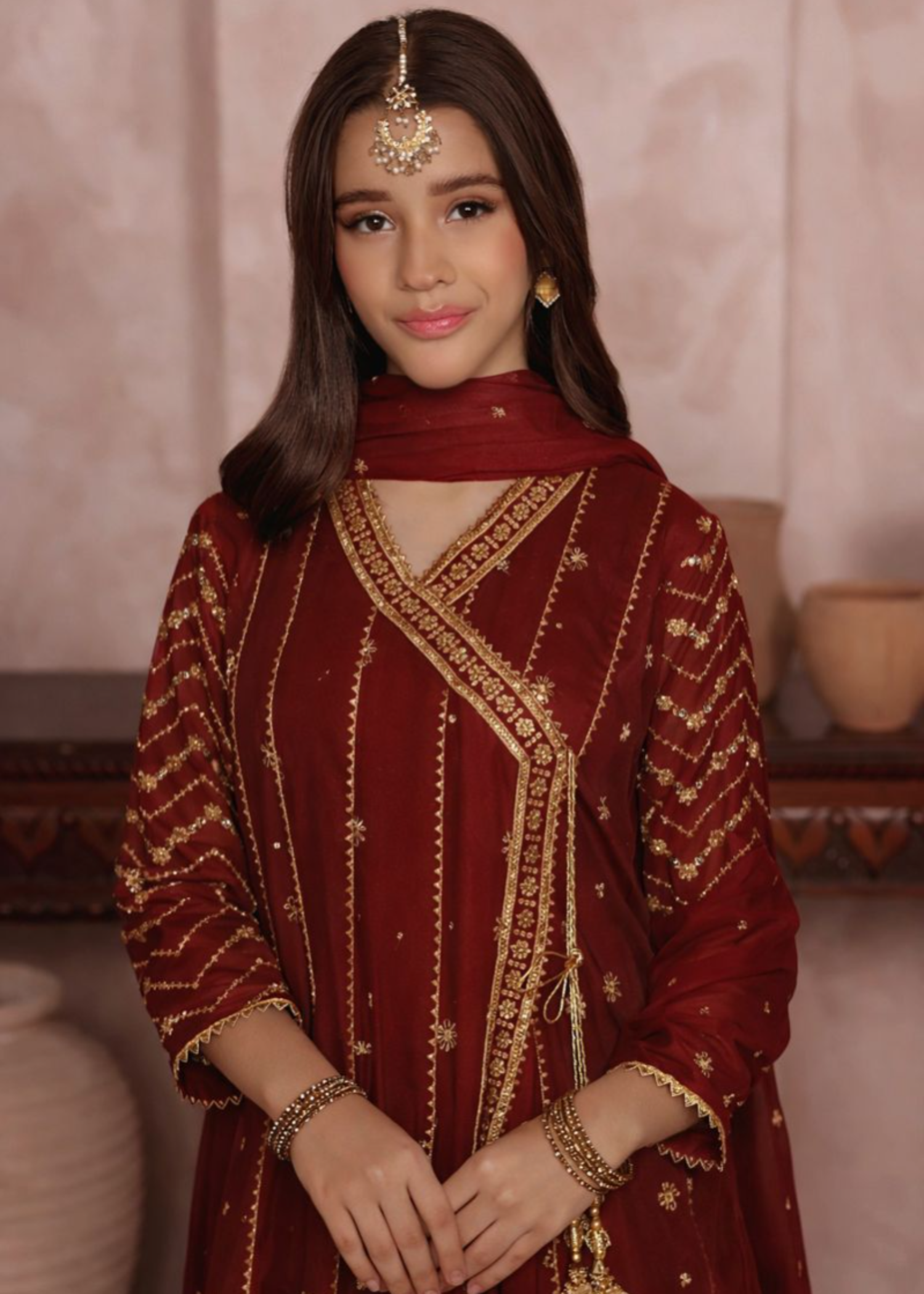 chiffon Angrakha in Maroon