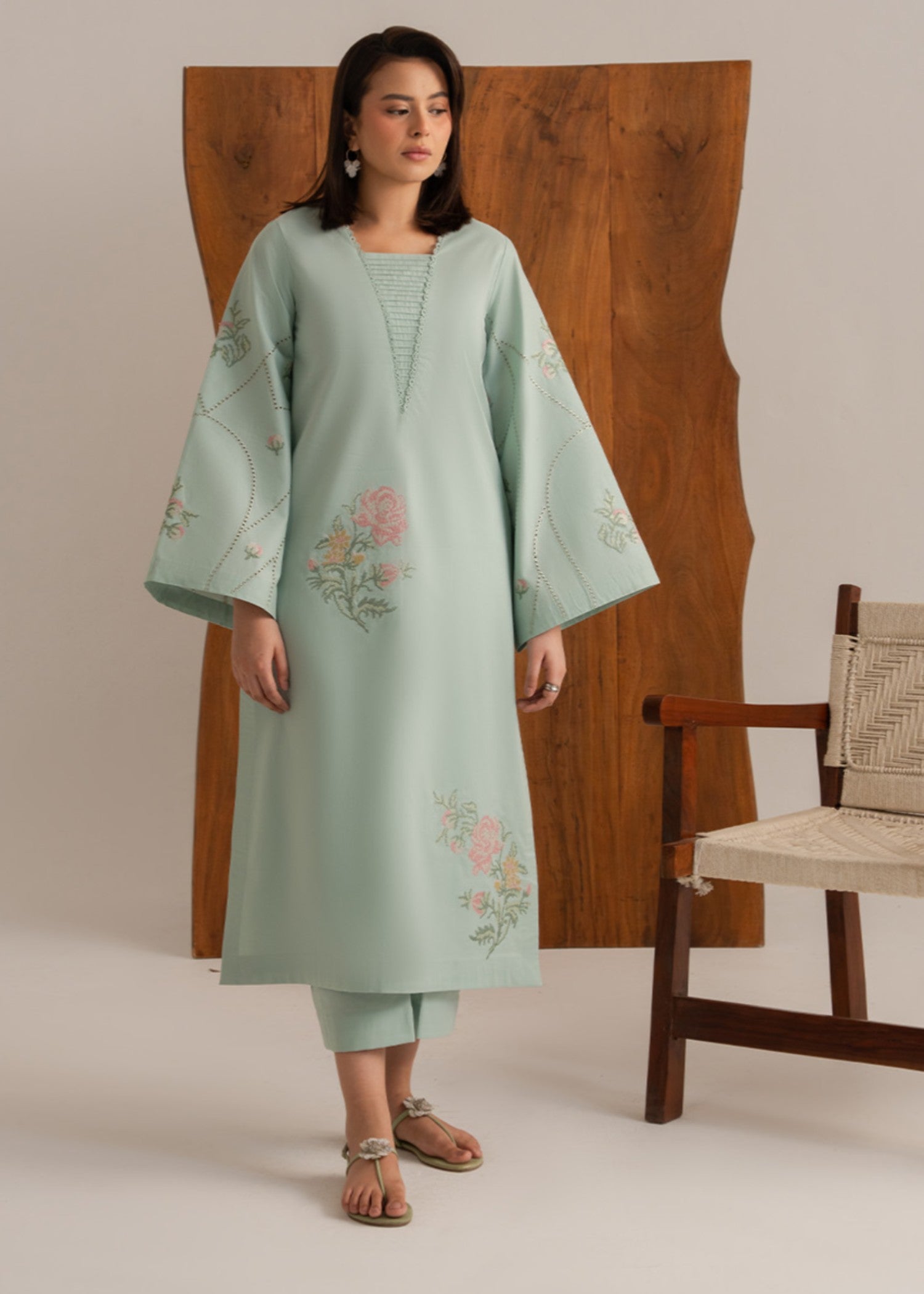 cotton Kurta Set in Frost blue