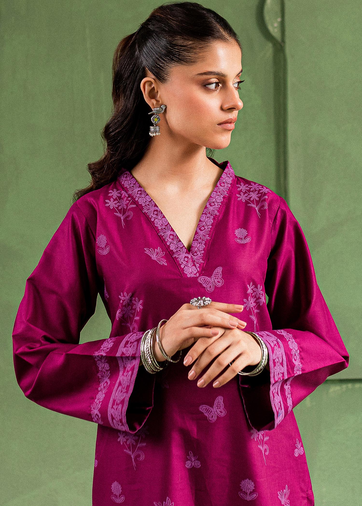 cotton Kurta Set in Magenta