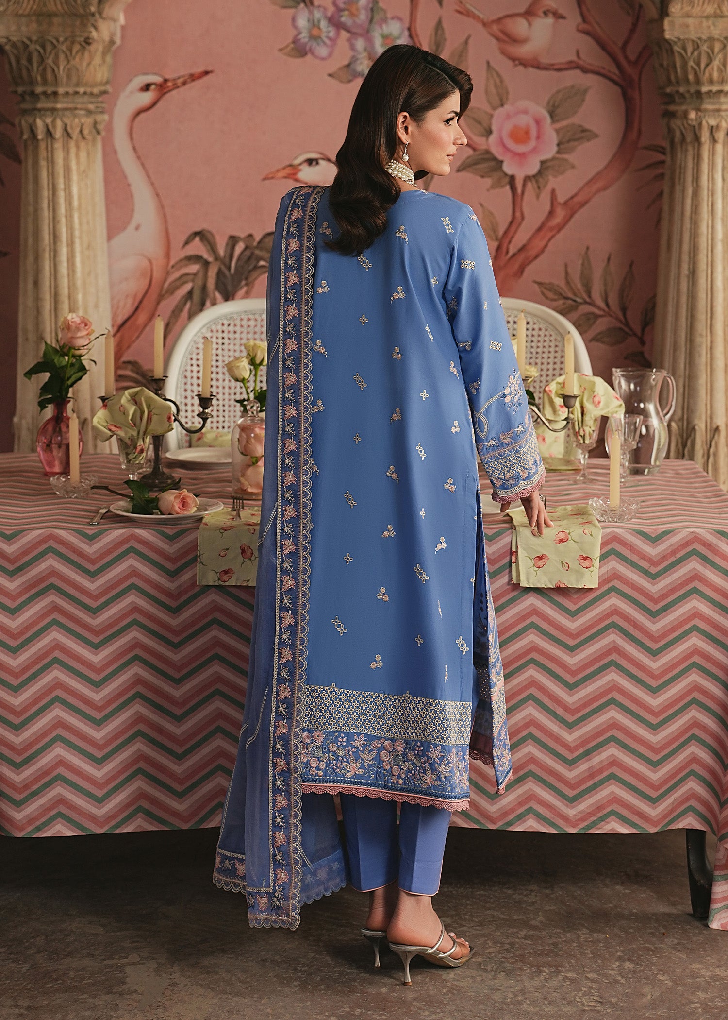 lawn Kurta Set in Cornflower blue