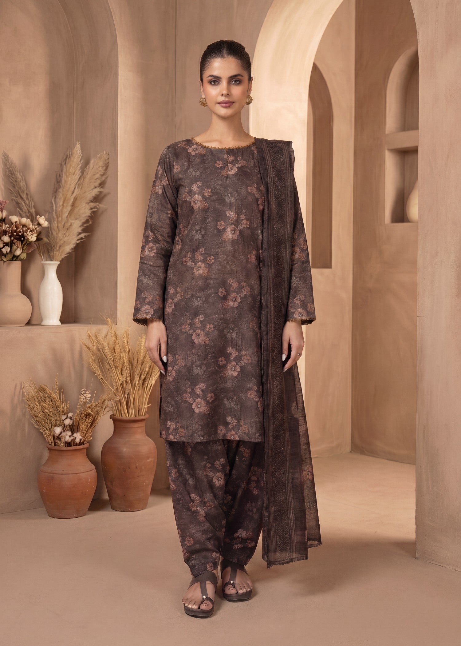 silk Kurta Set in Brown