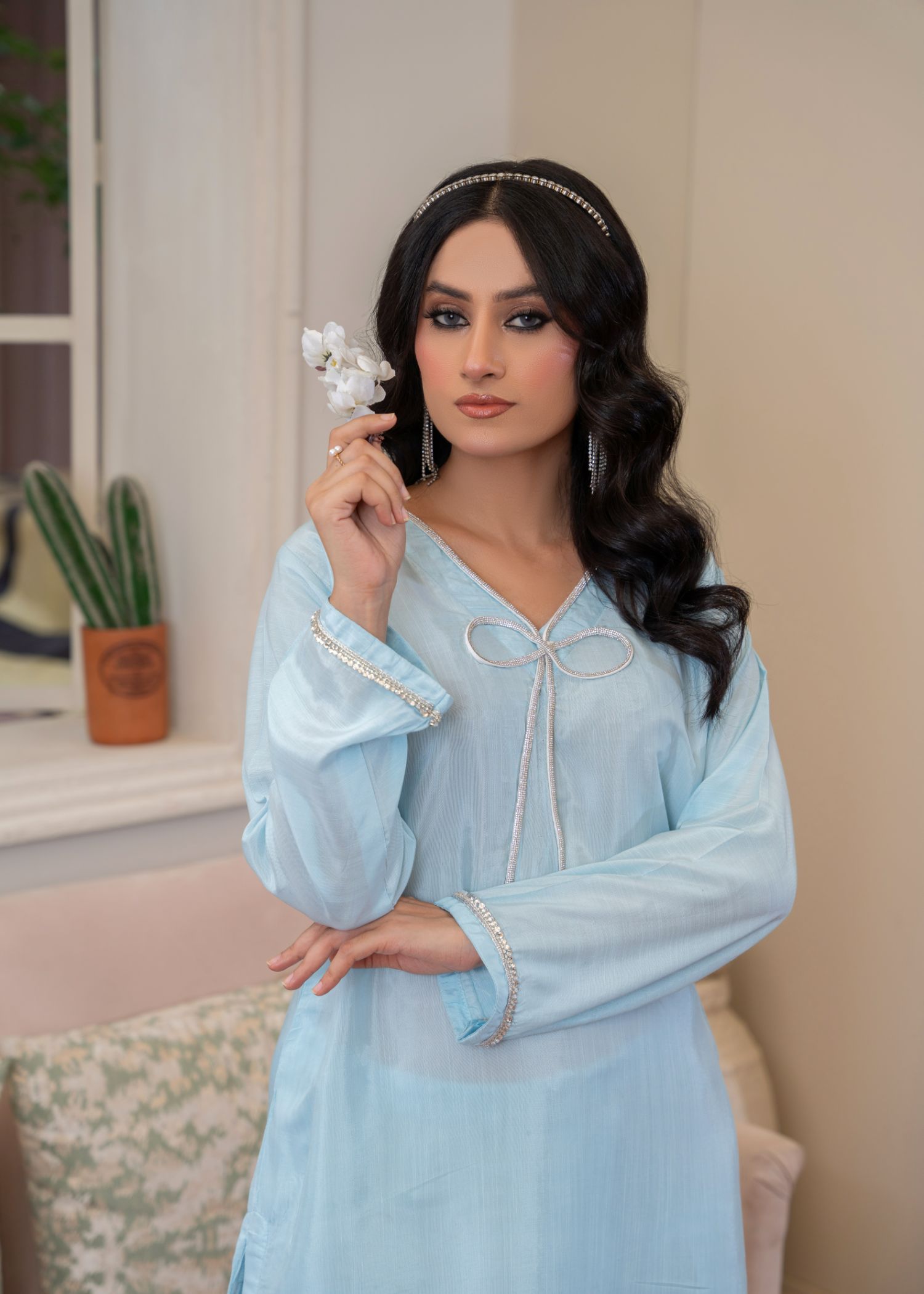 viscose thai silk Kurta Set in Ice blue