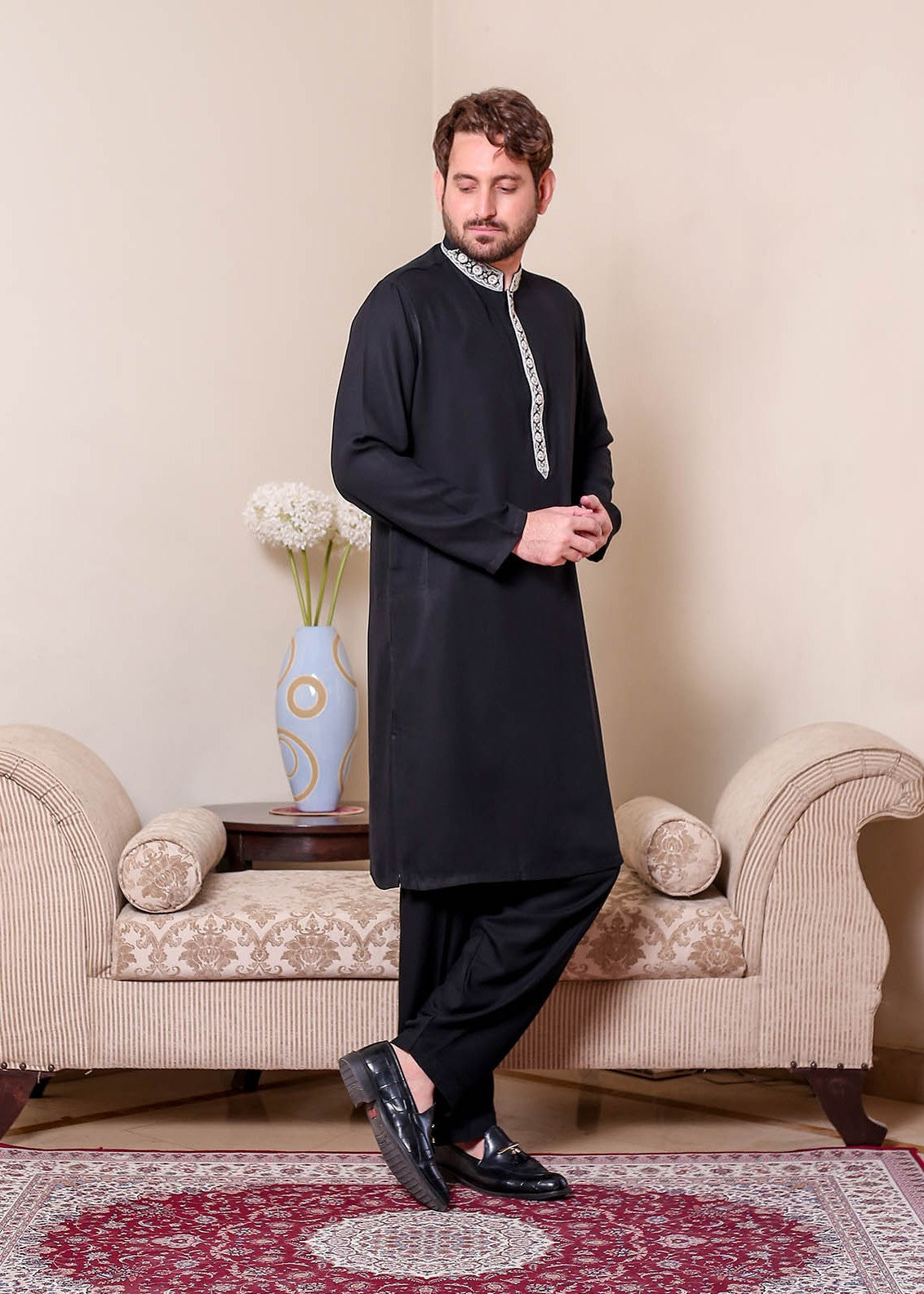 smoky georgette Shalwar Kameez in Black