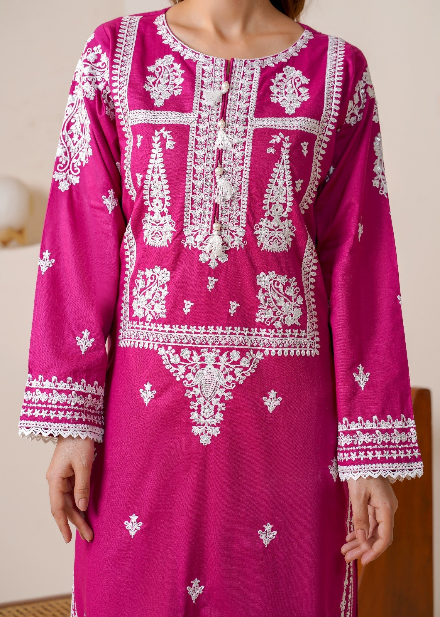 cotton Kurta Set in Hot pink