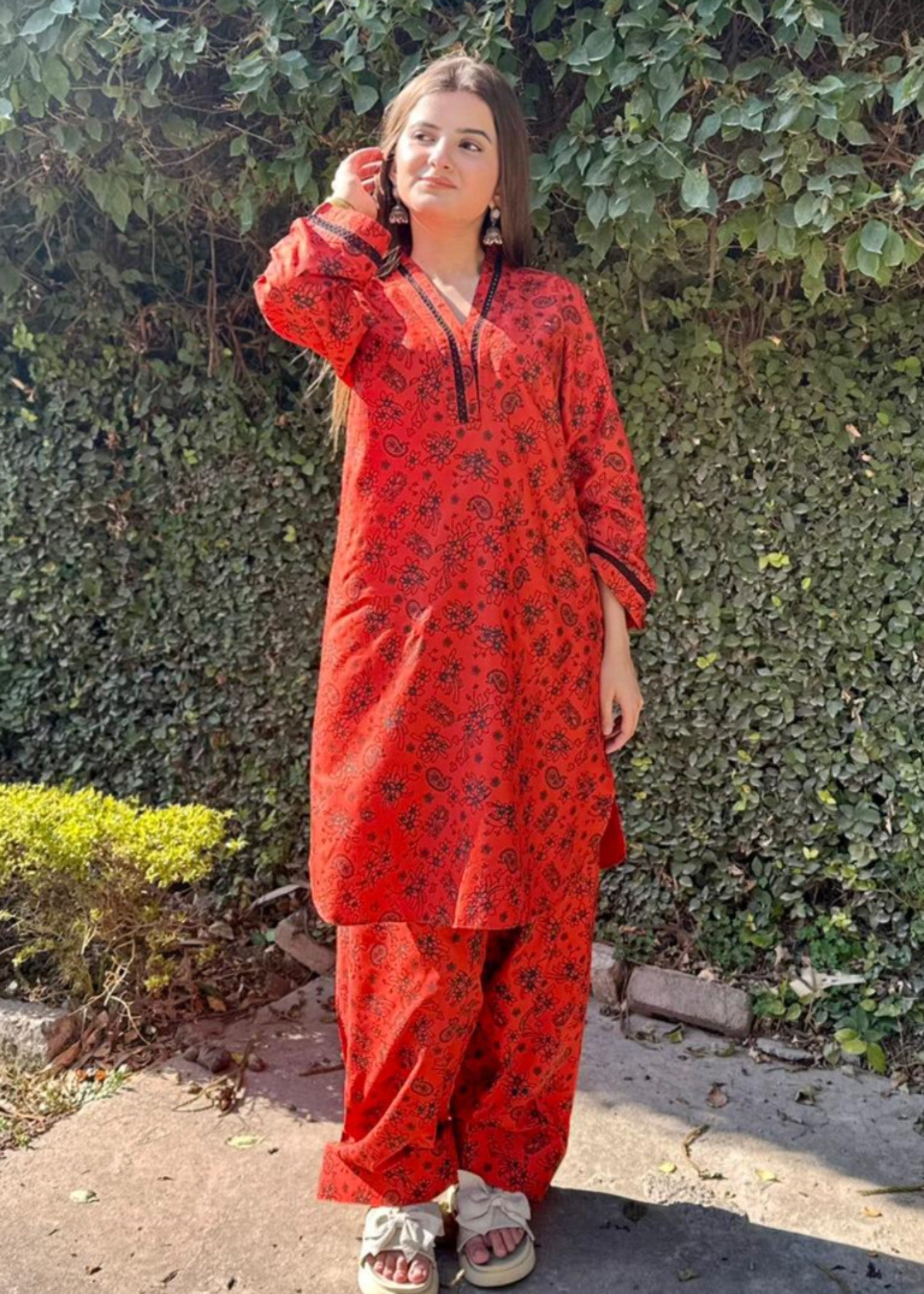 arabic lawn Co Ord Sets in Rust orange