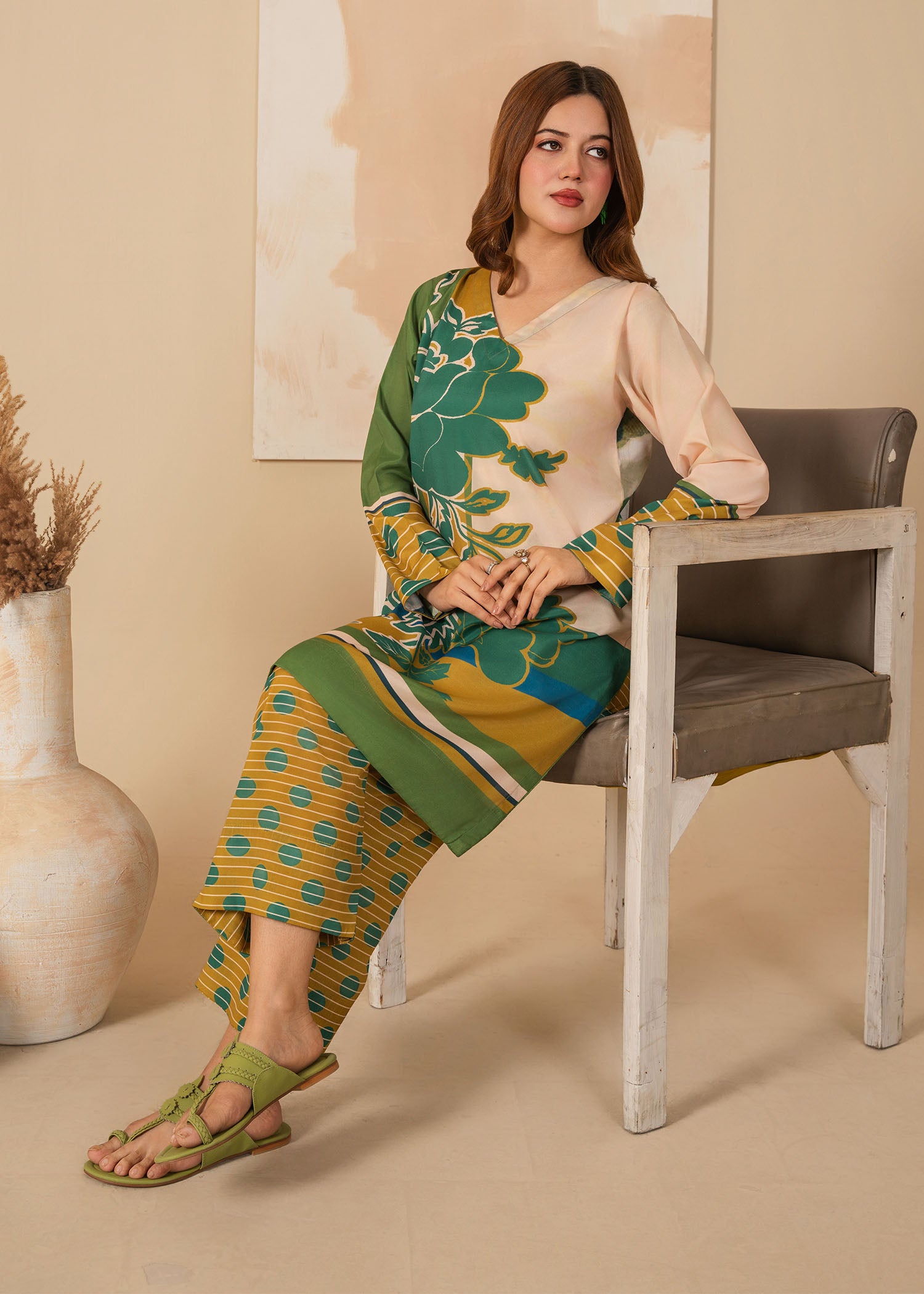 grip Kurta Set in Green