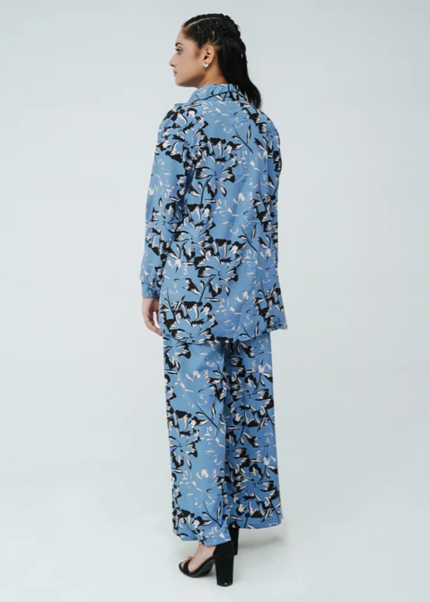 blended satin polyester Co ord Sets in Blue