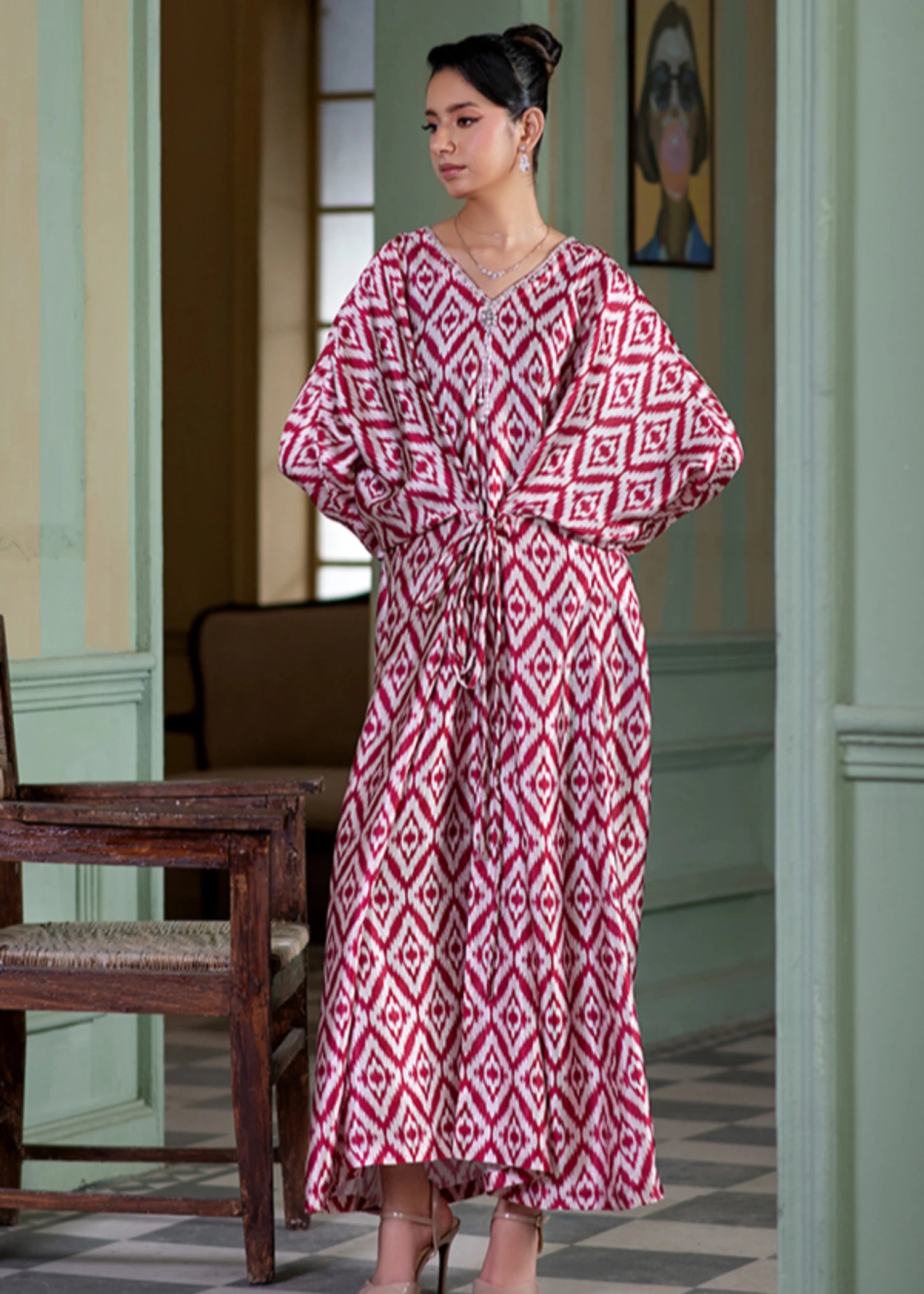 silk Kaftan in Raspberry