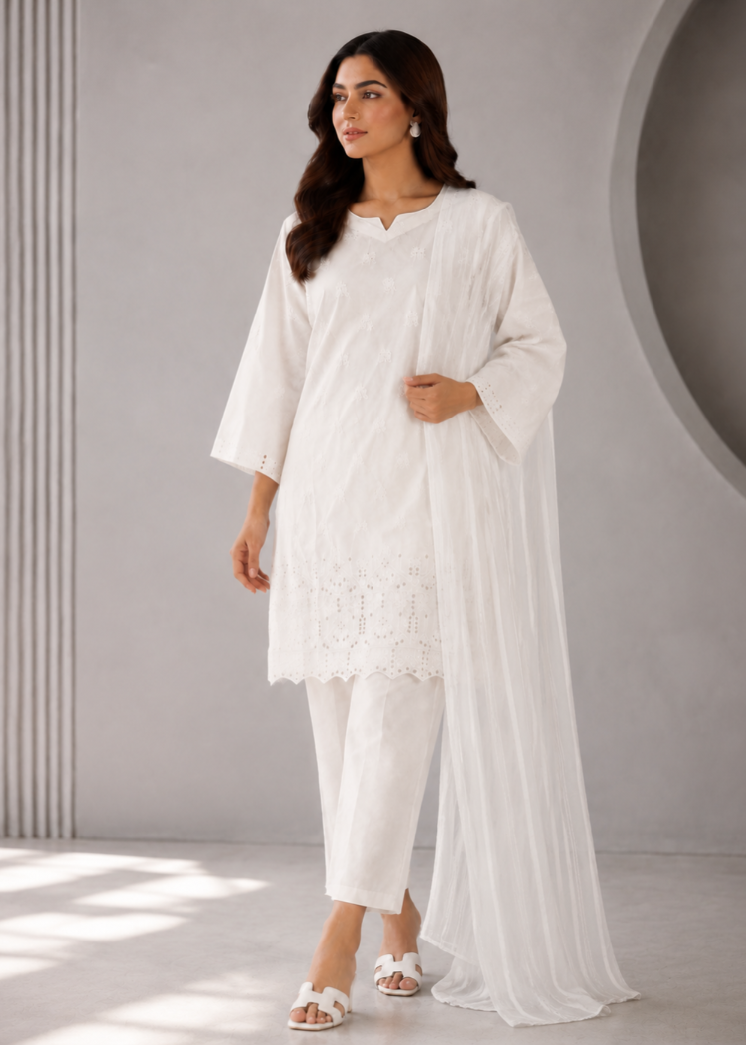 chikankari cotton Kurta Set in White