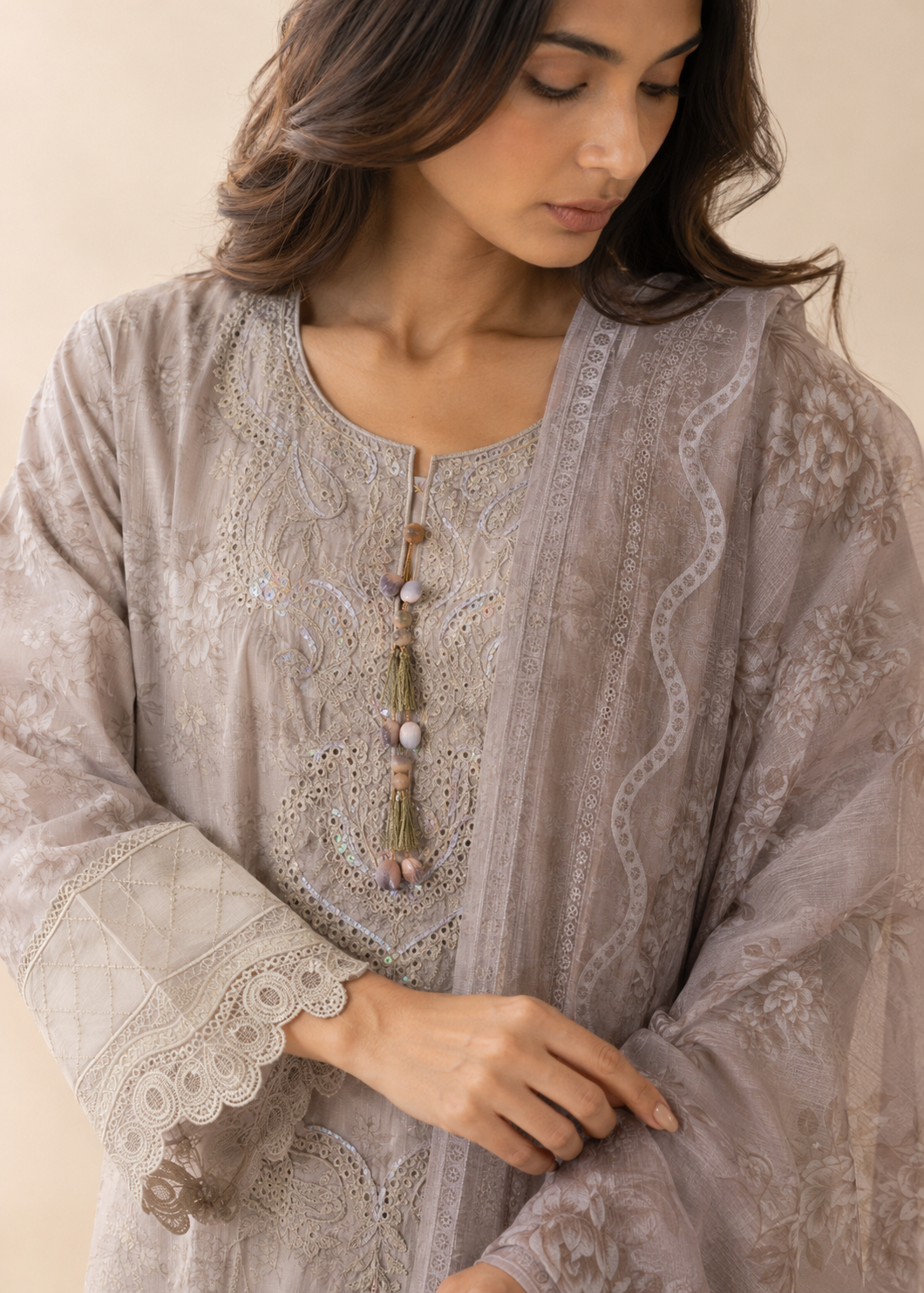 cotton Kurta Set in Beige, wheat, tan brown
