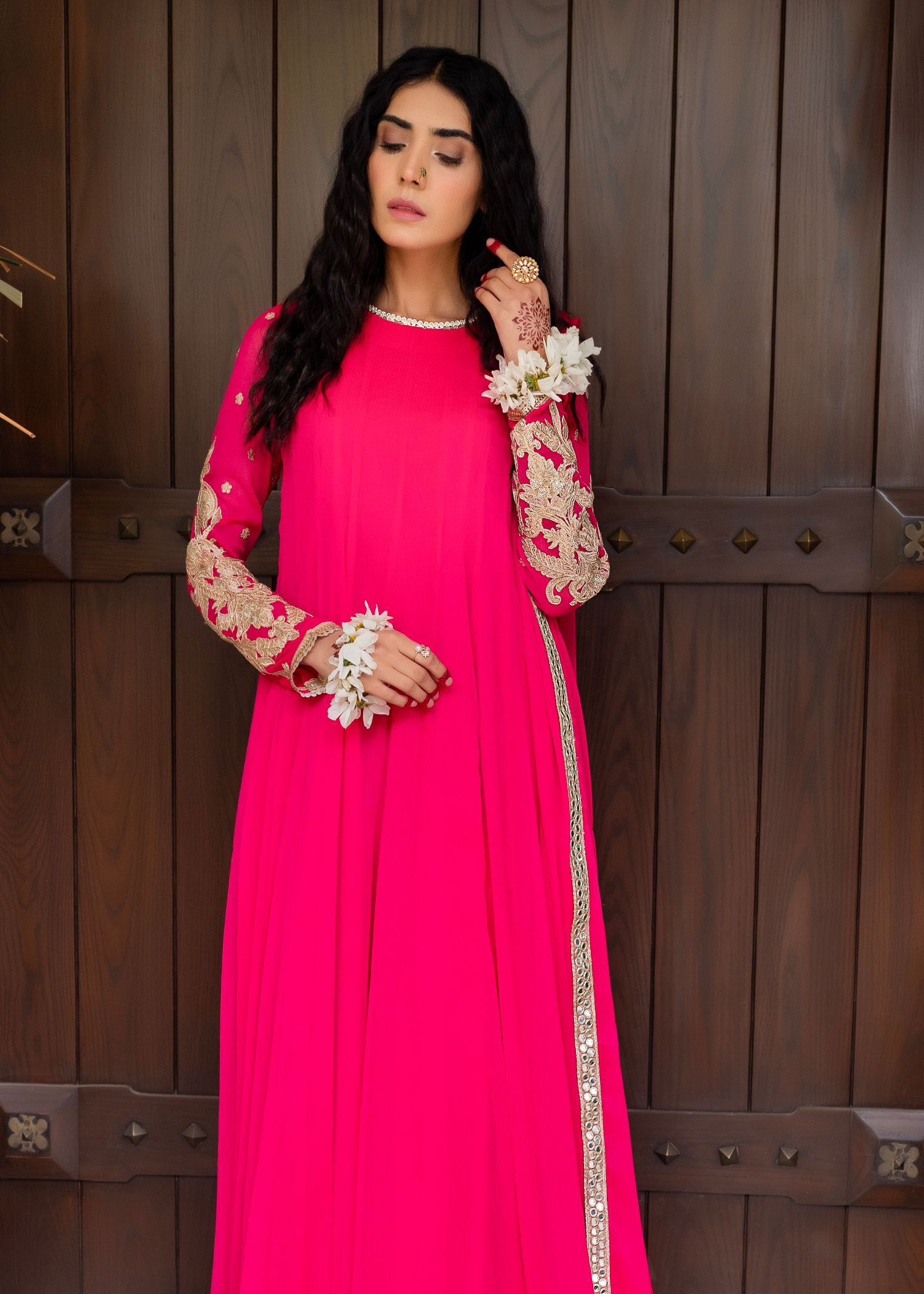 bemberg crinkle chiffon Maxi in Hot pink
