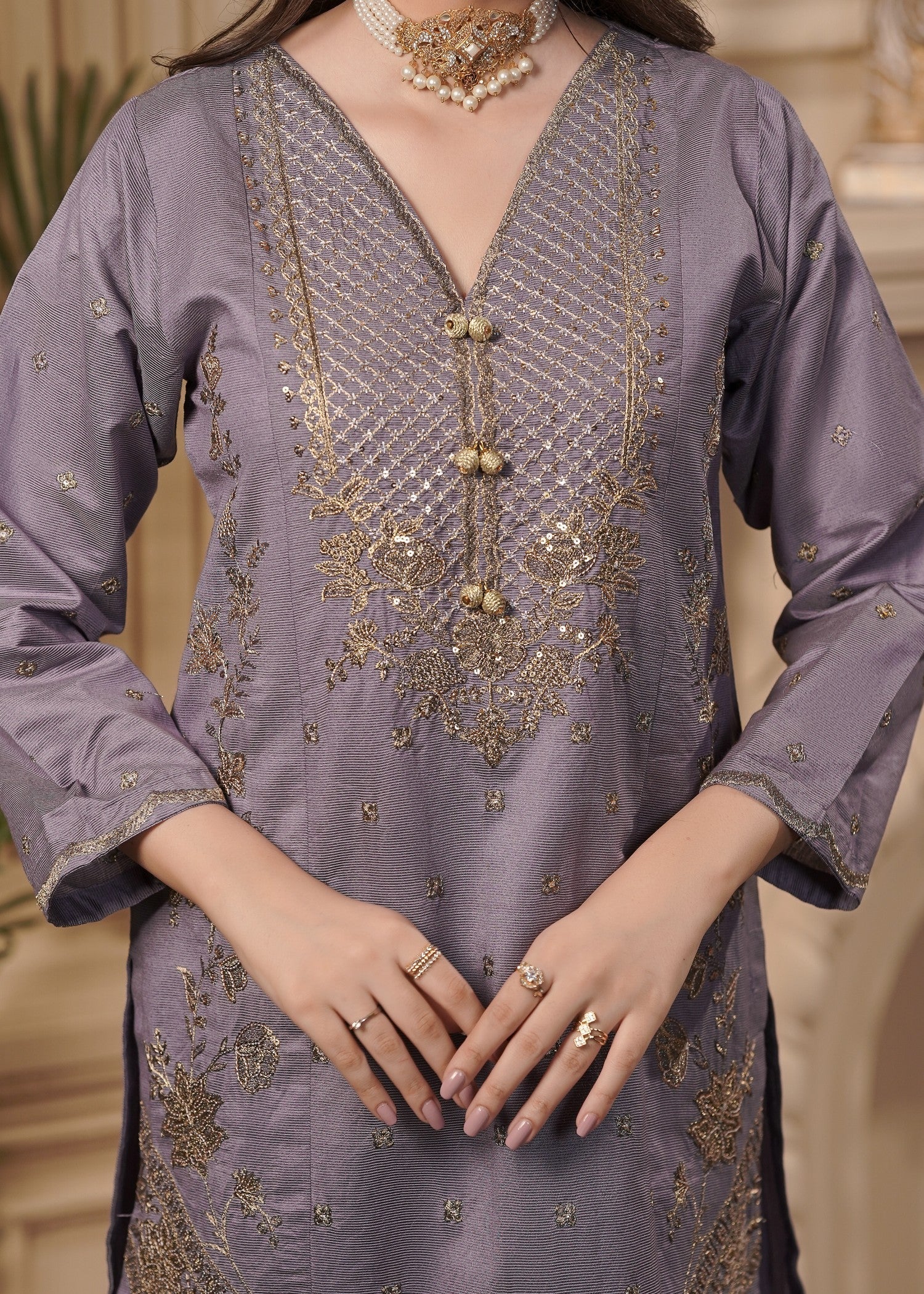 khaddi net Kurta Set in Mauve