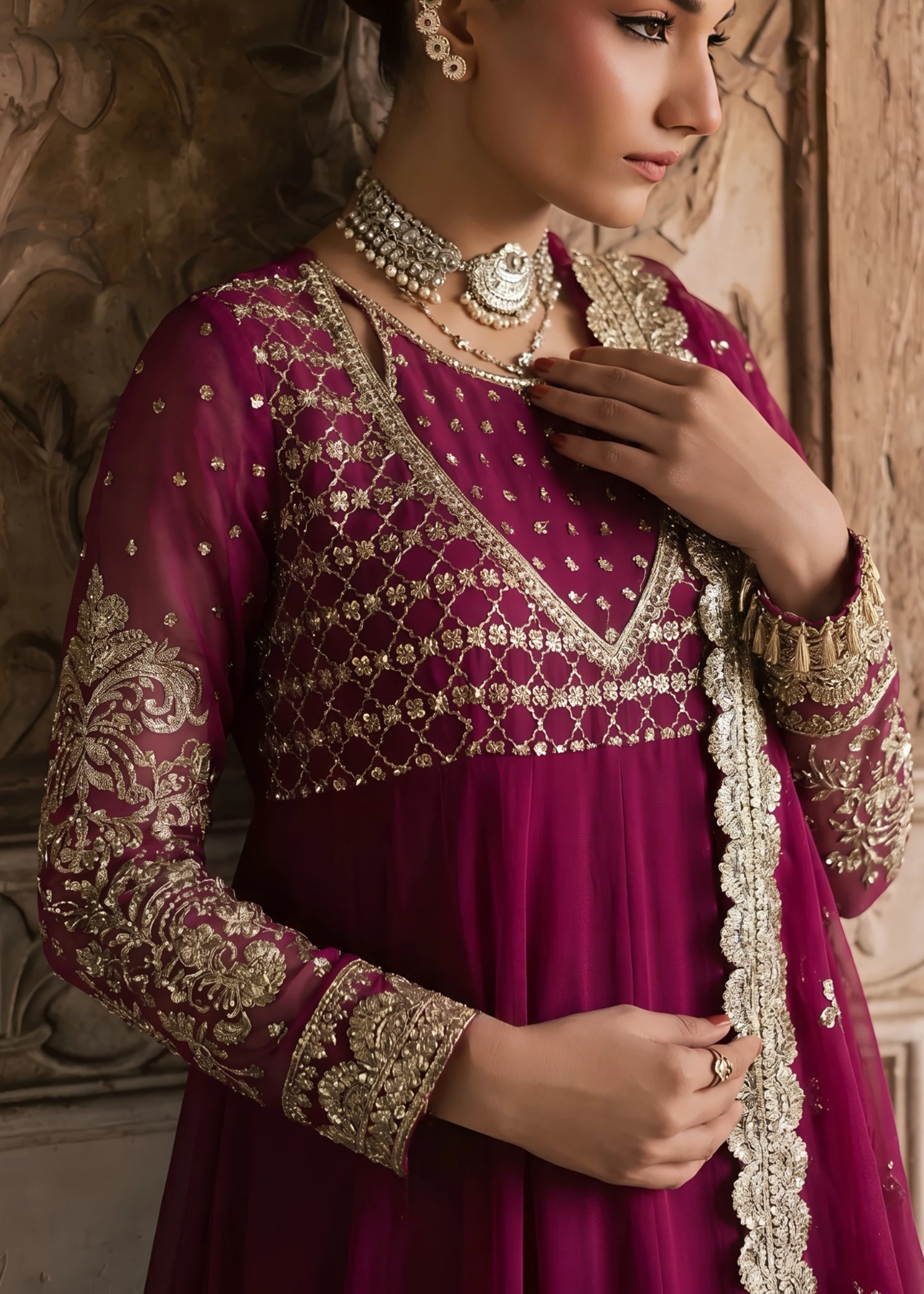chiffon Pishwas in Magenta