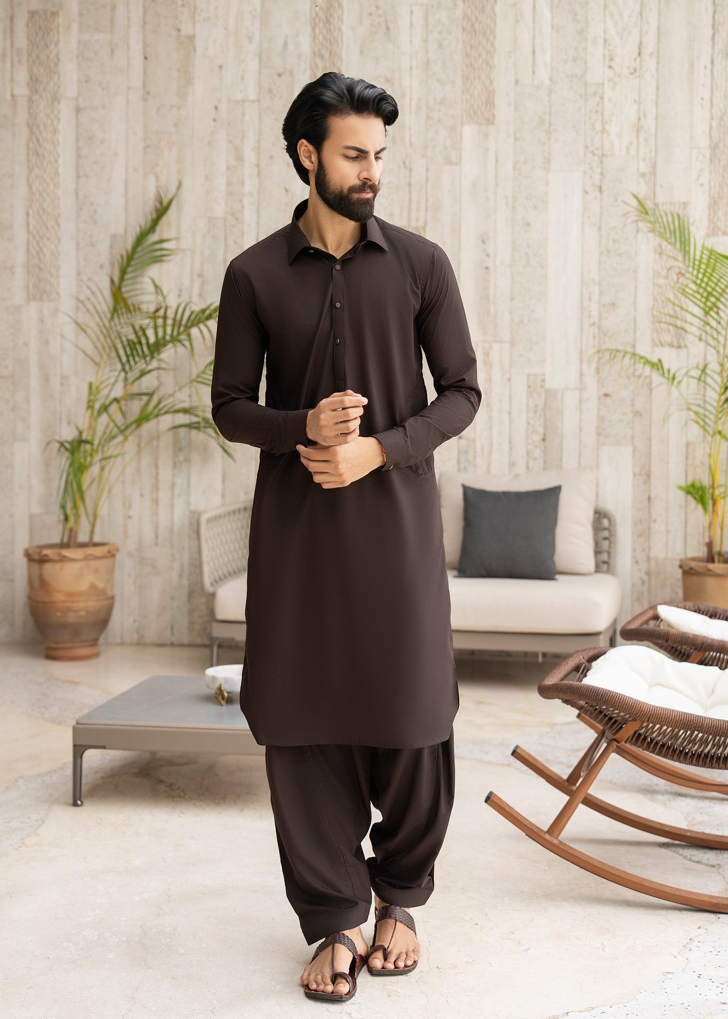 wash & wear Shalwar Kameez in Chocolate brown by Buraq