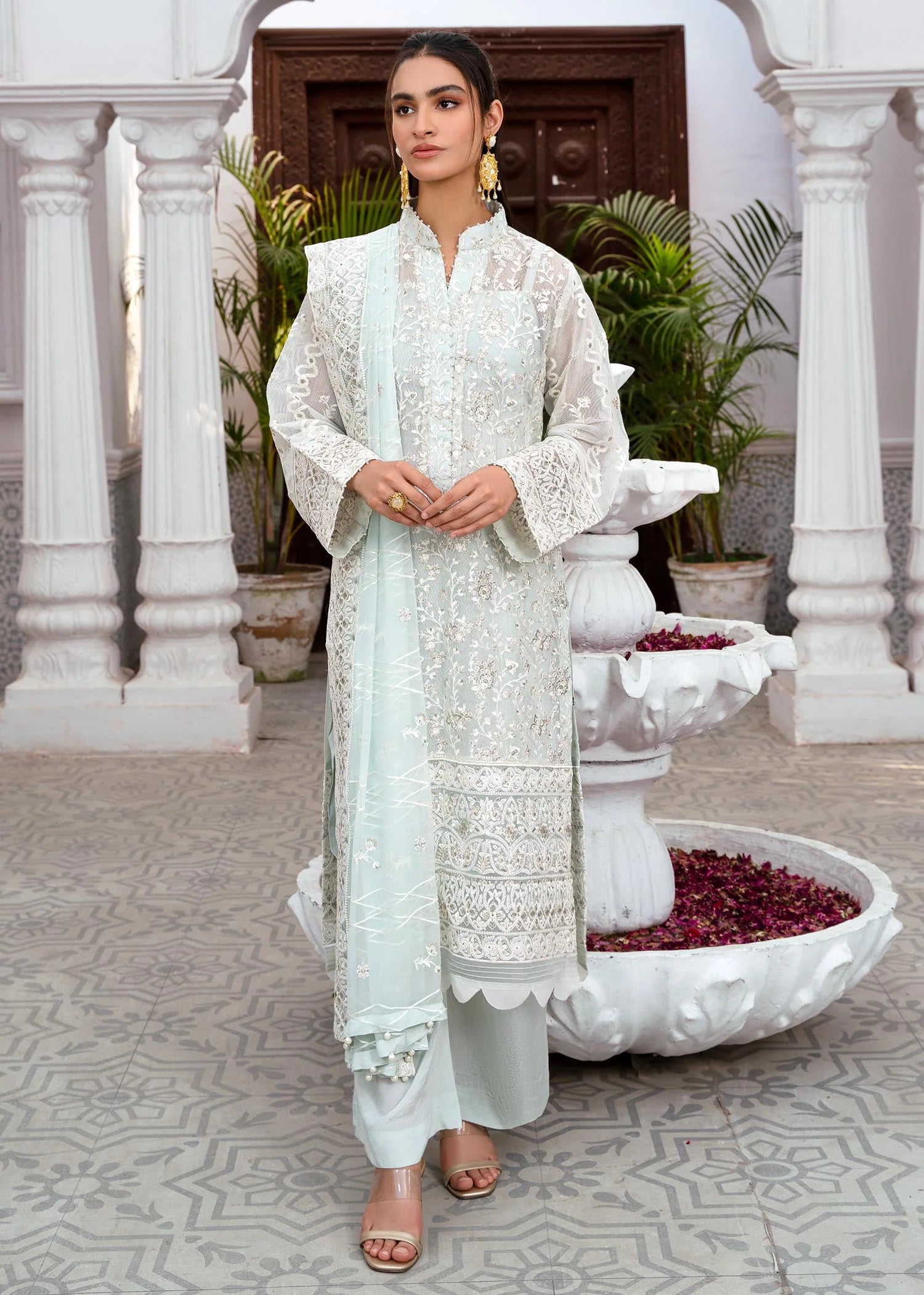 cotton net Kurta Set in Light cyan