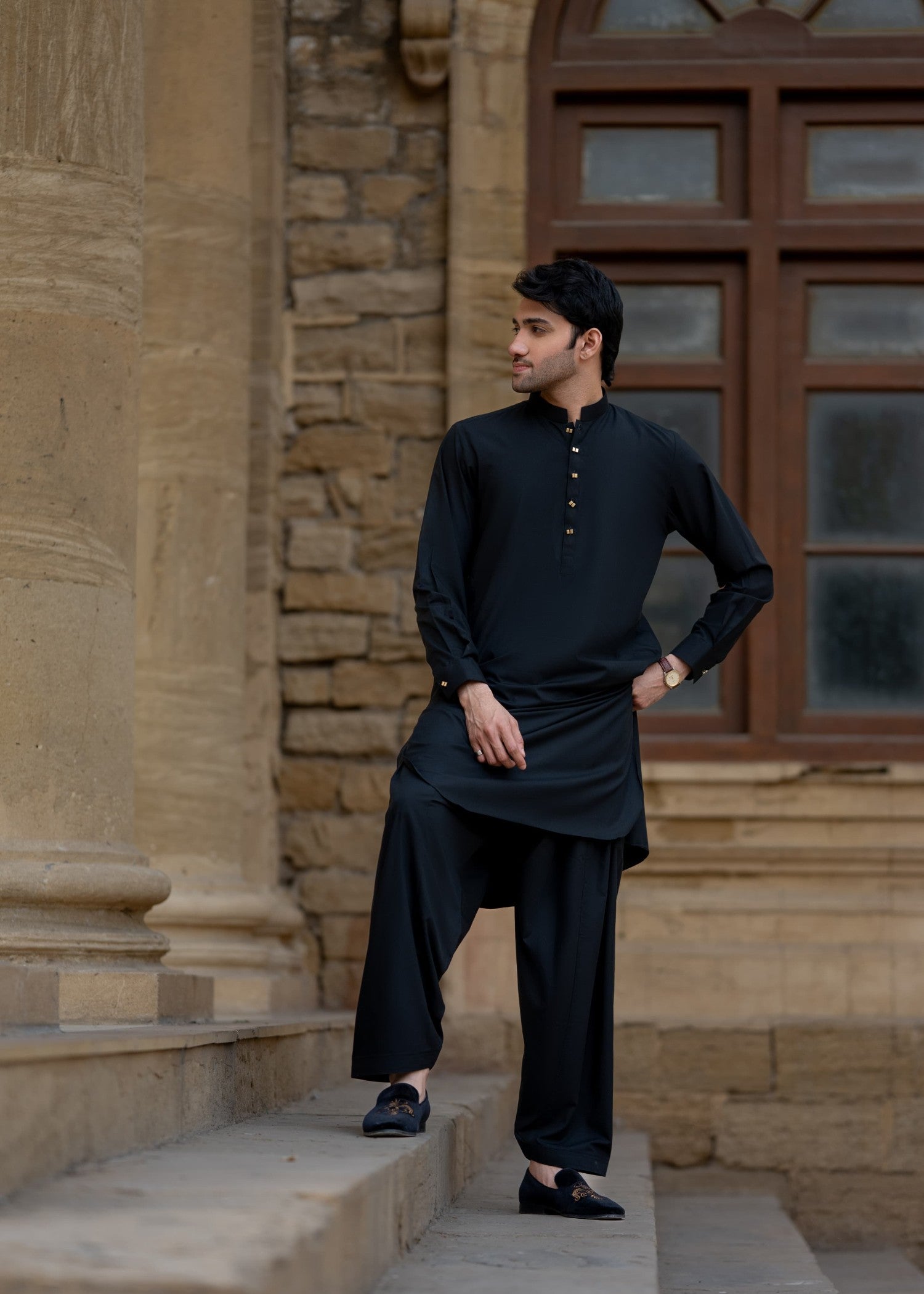 wash & wear Shalwar Kameez in Black by Miras