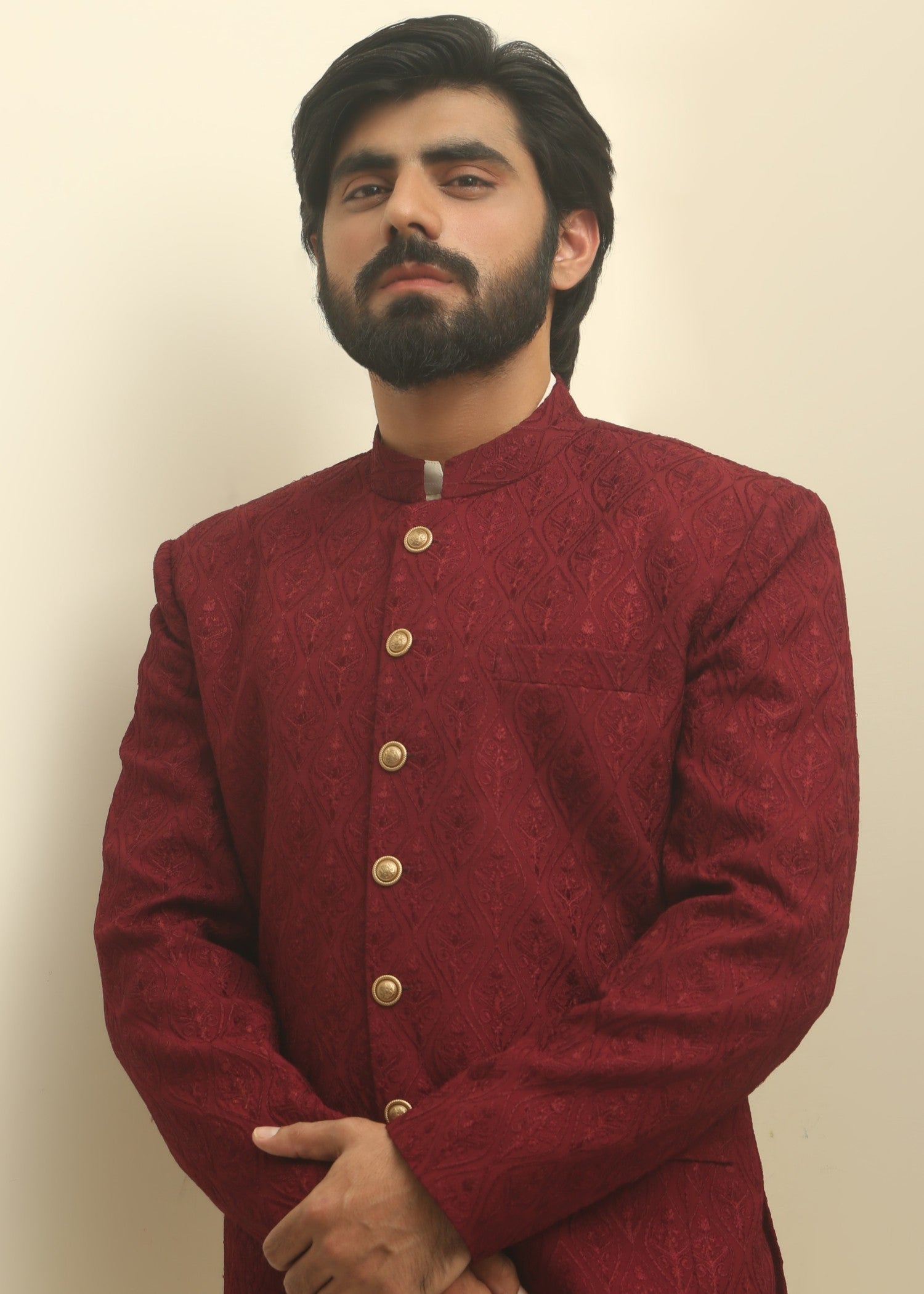 pk raw silk Prince Coat in Maroon